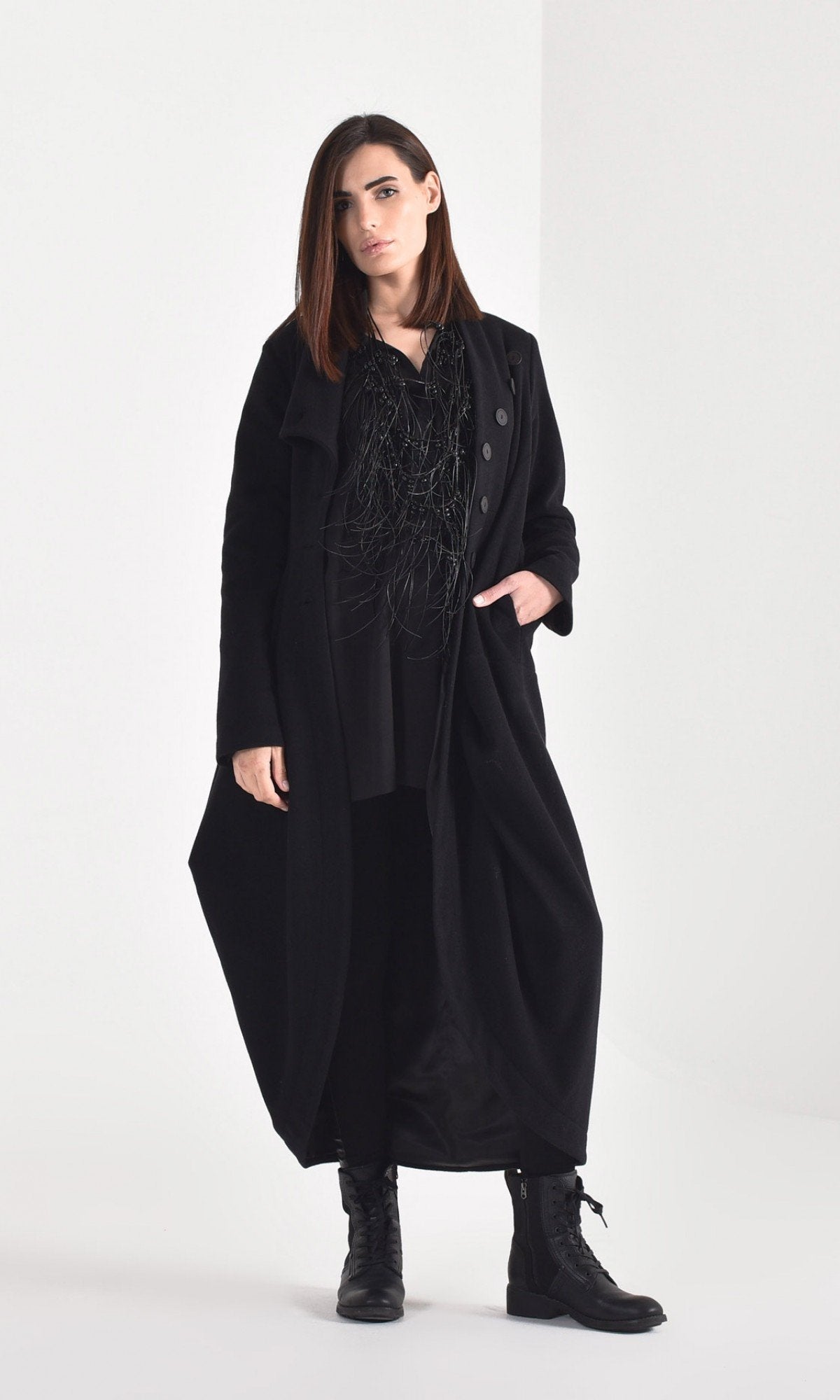 Asymmetric Wool Blend Coat