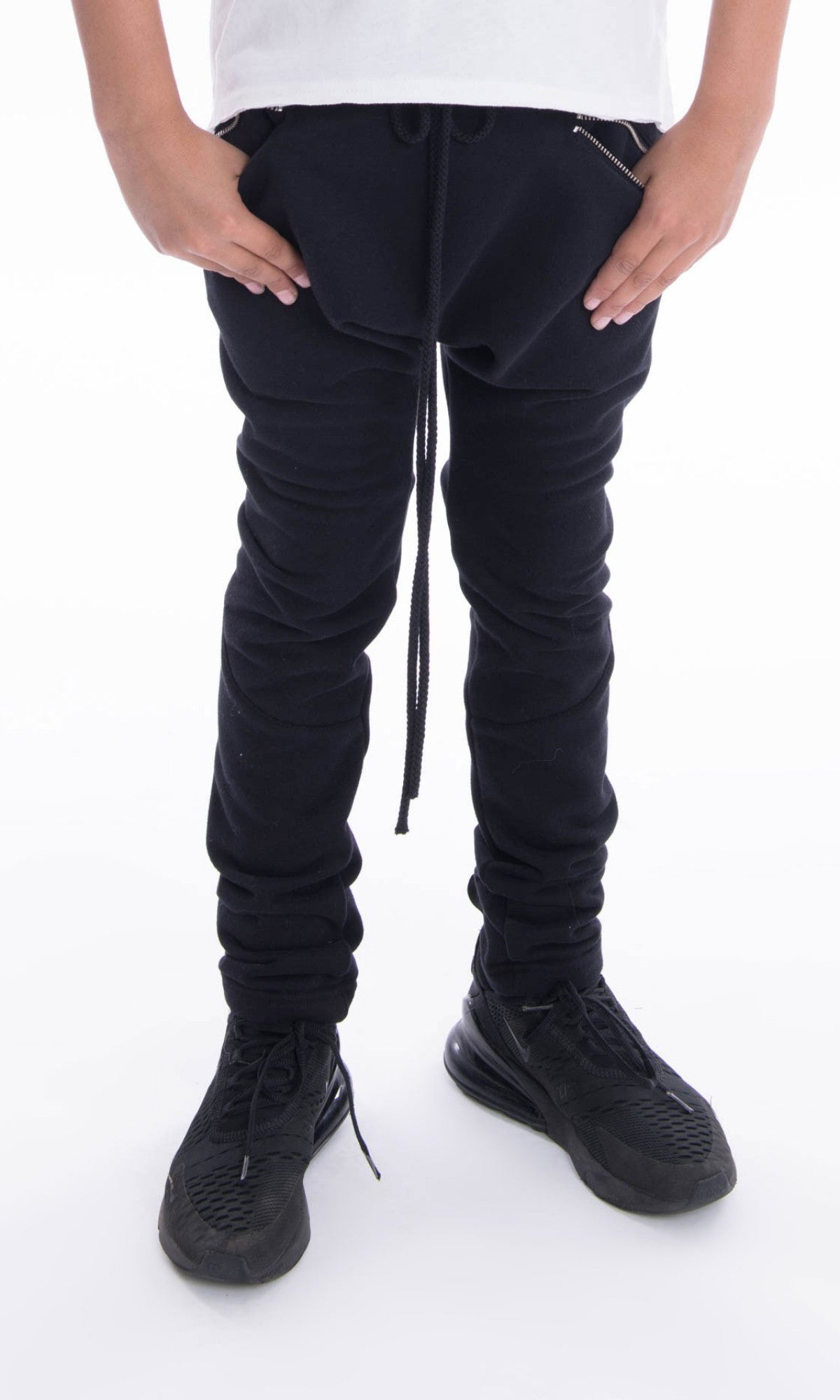 Long Drop Crotch Pants with Zipper Pockets