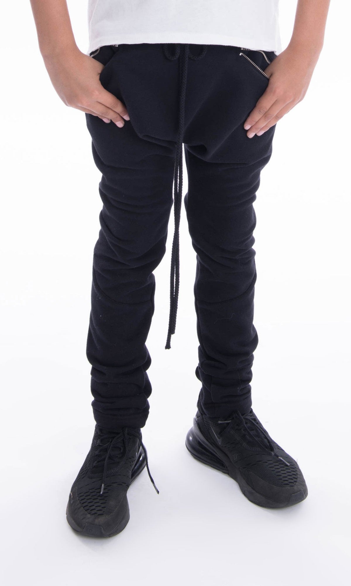 Long Drop Crotch Pants with Zipper Pockets - AAKASHA