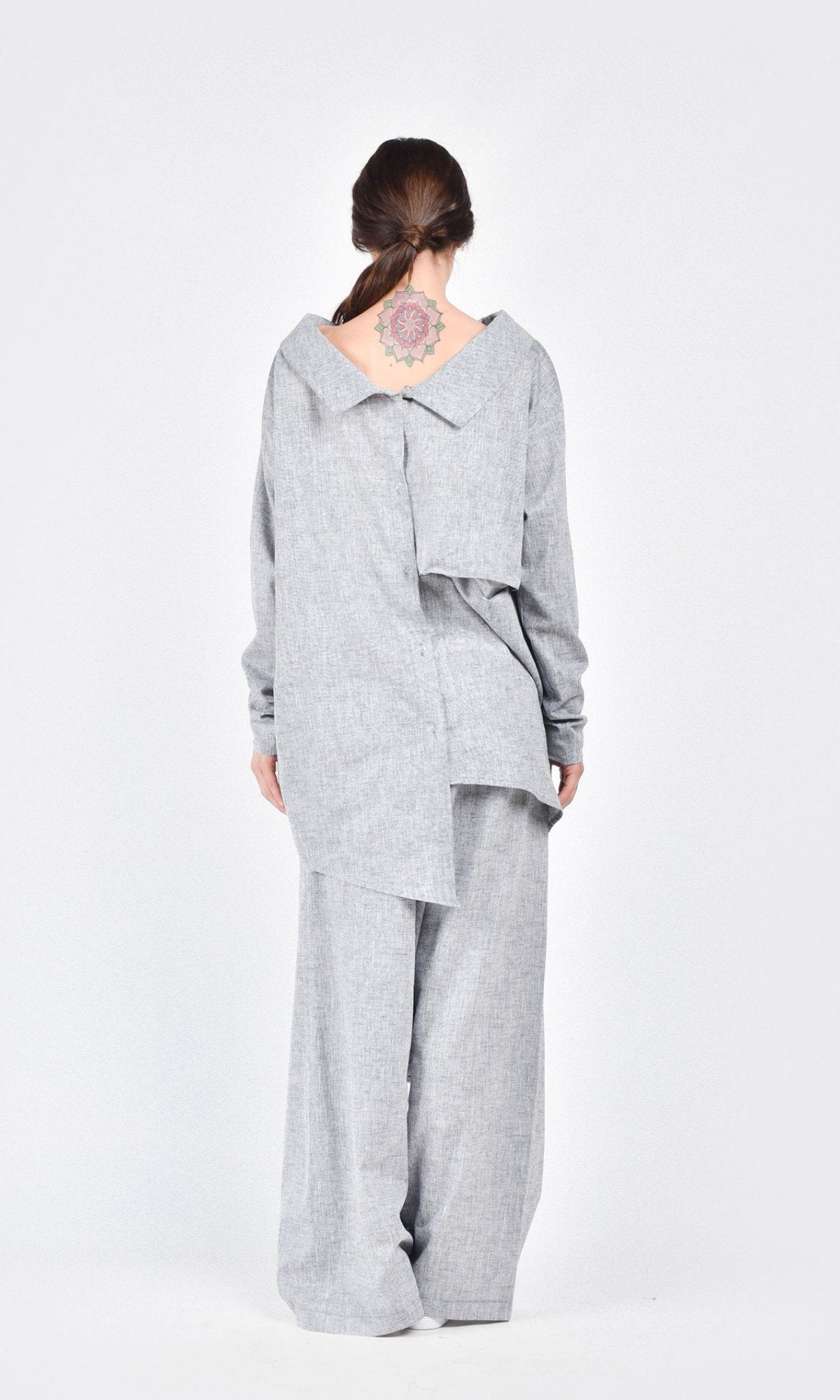 Two-piece Set of Asymmetric Linen Shirt