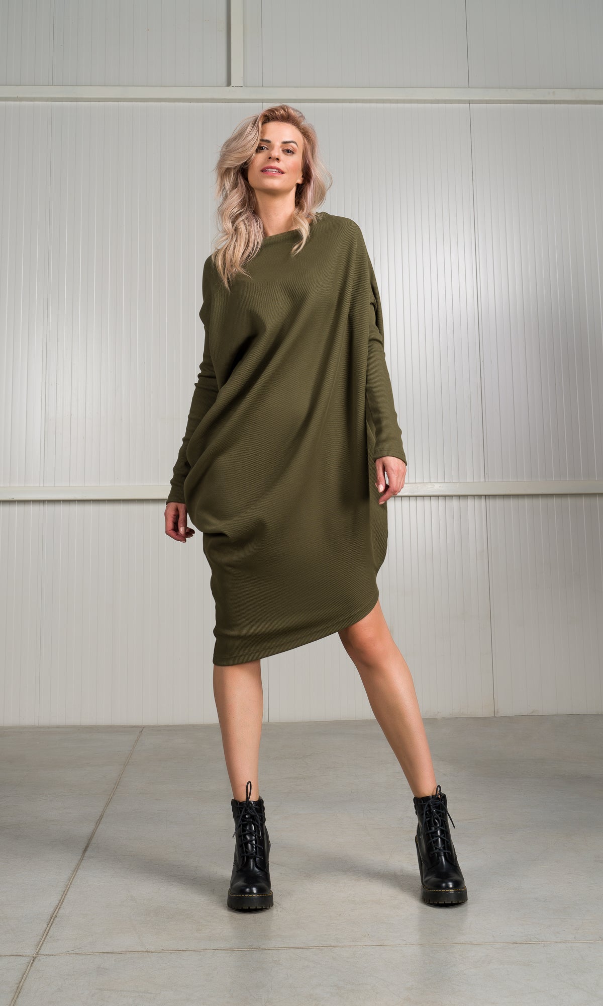 Asymmetric Ribbed Tunic Dress - AAKASHA