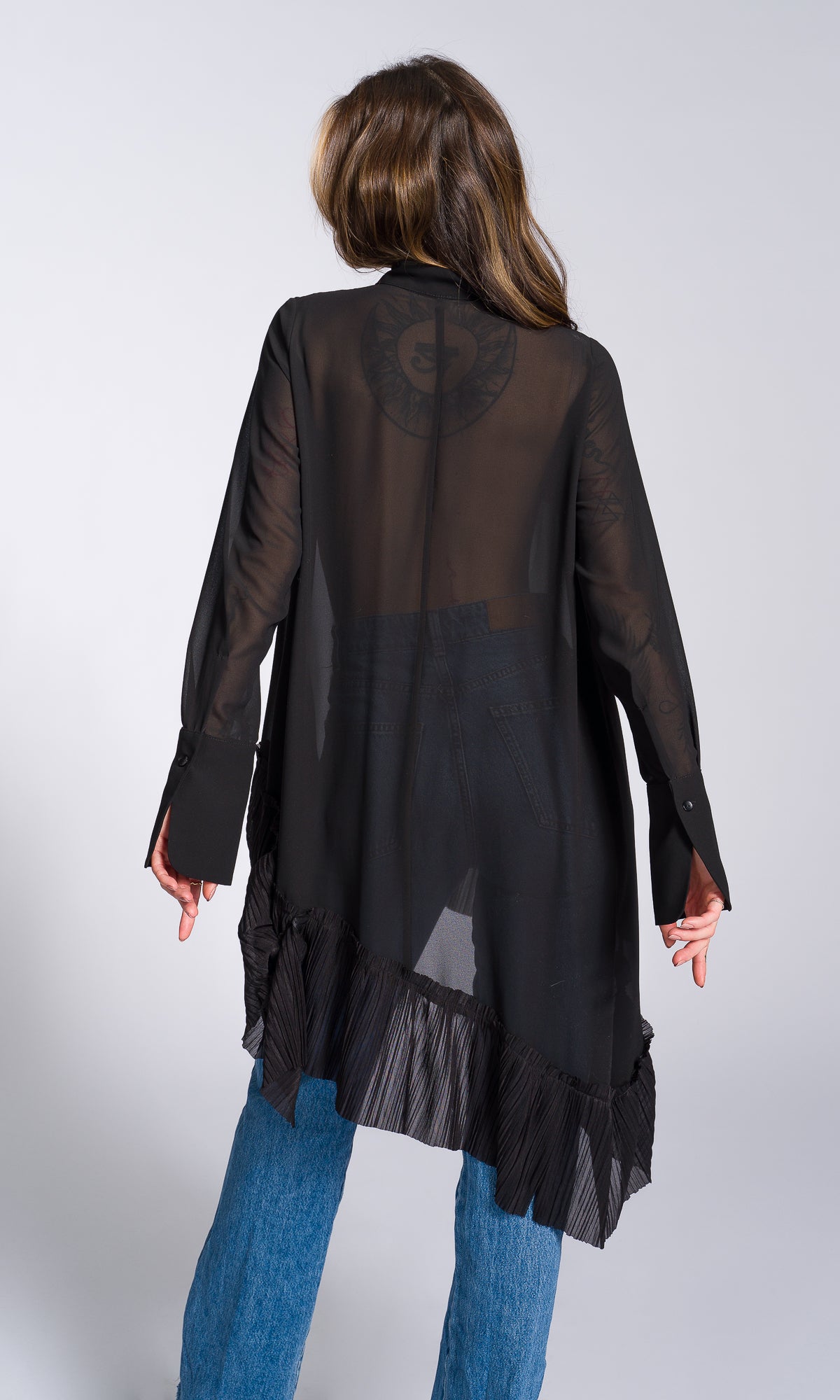 Pleated Hem Asymmetric Chiffon Shirt - AAKASHA