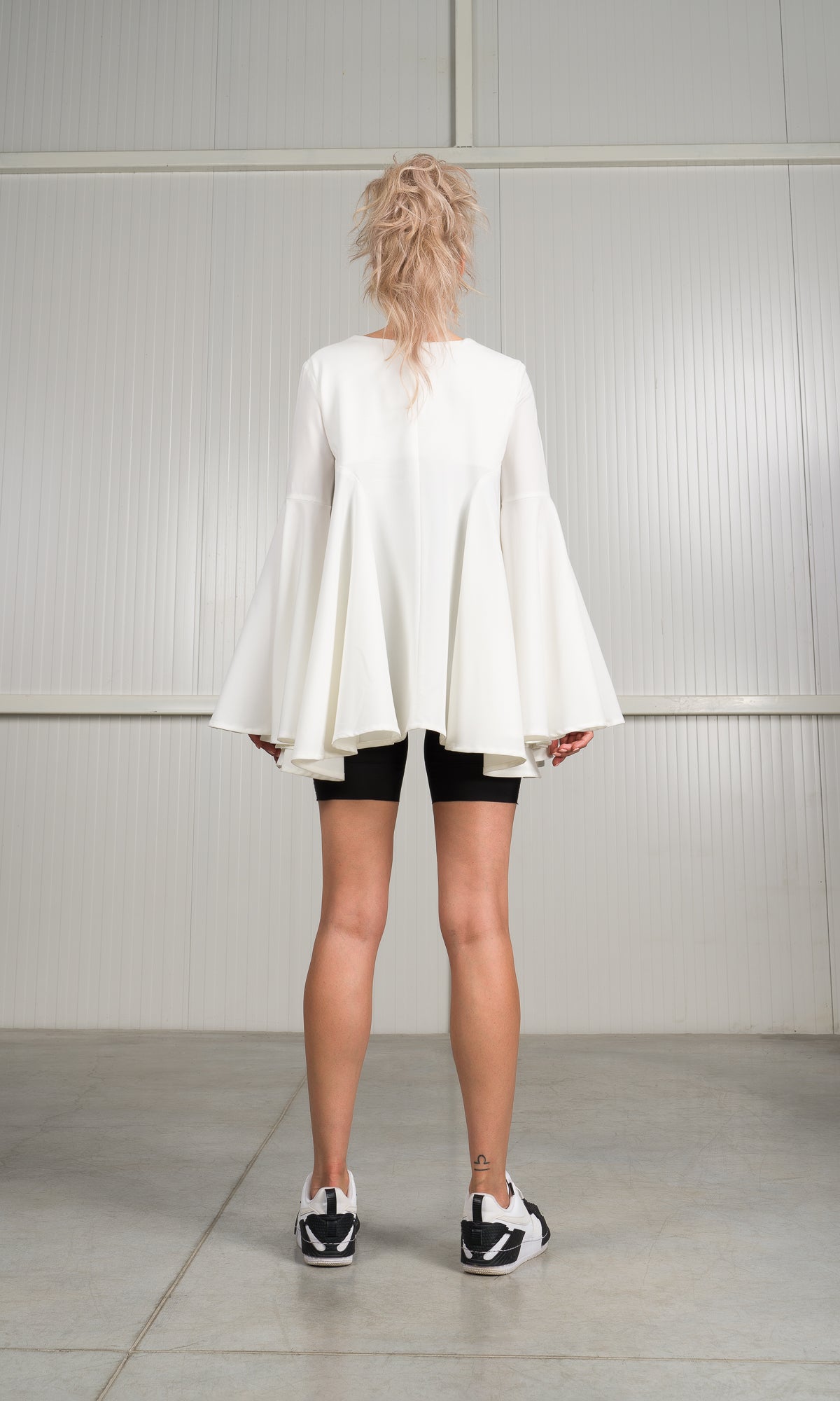 V-neck Blouse with Flaring Sleeves - AAKASHA