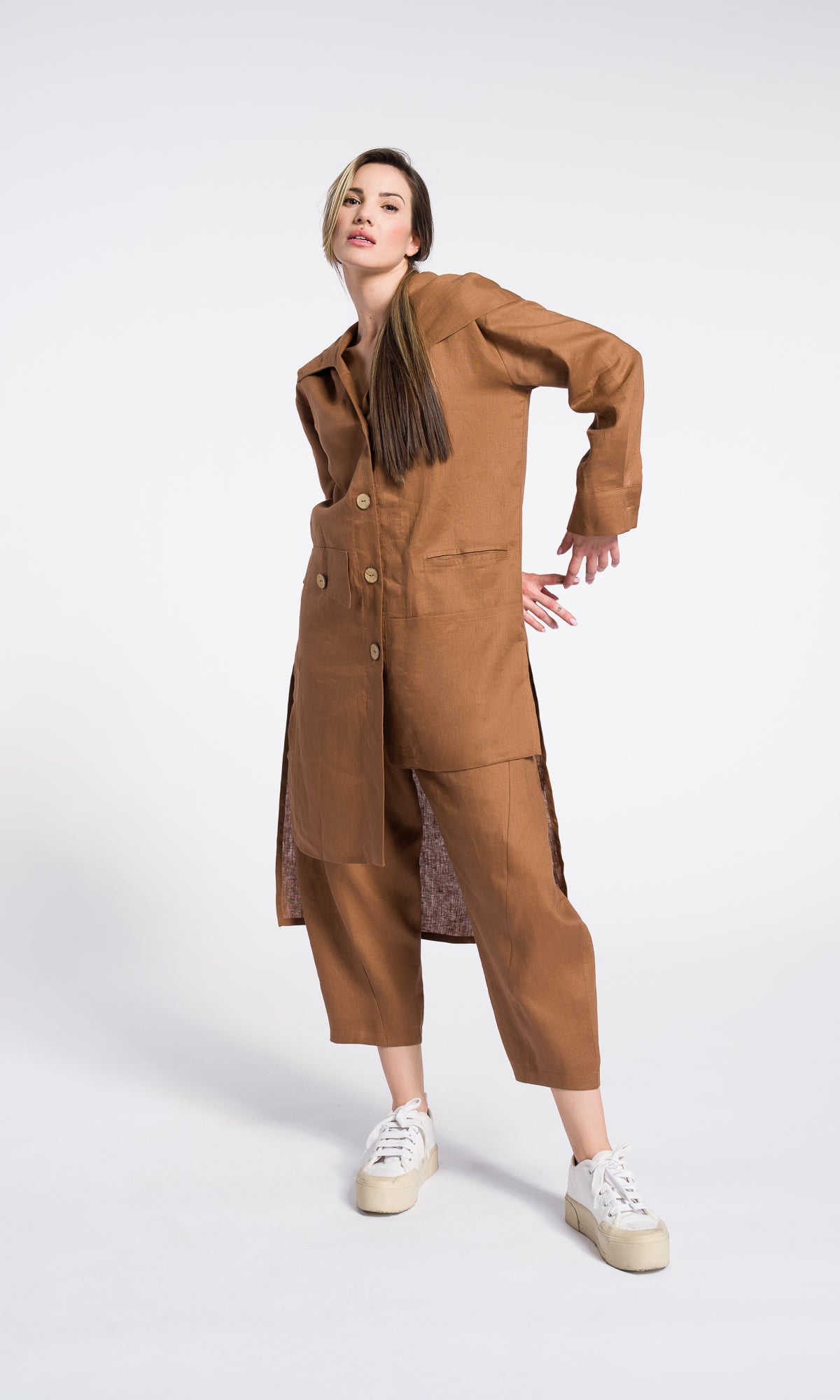 Hooded Shirt Dress with Asymmetric Hem