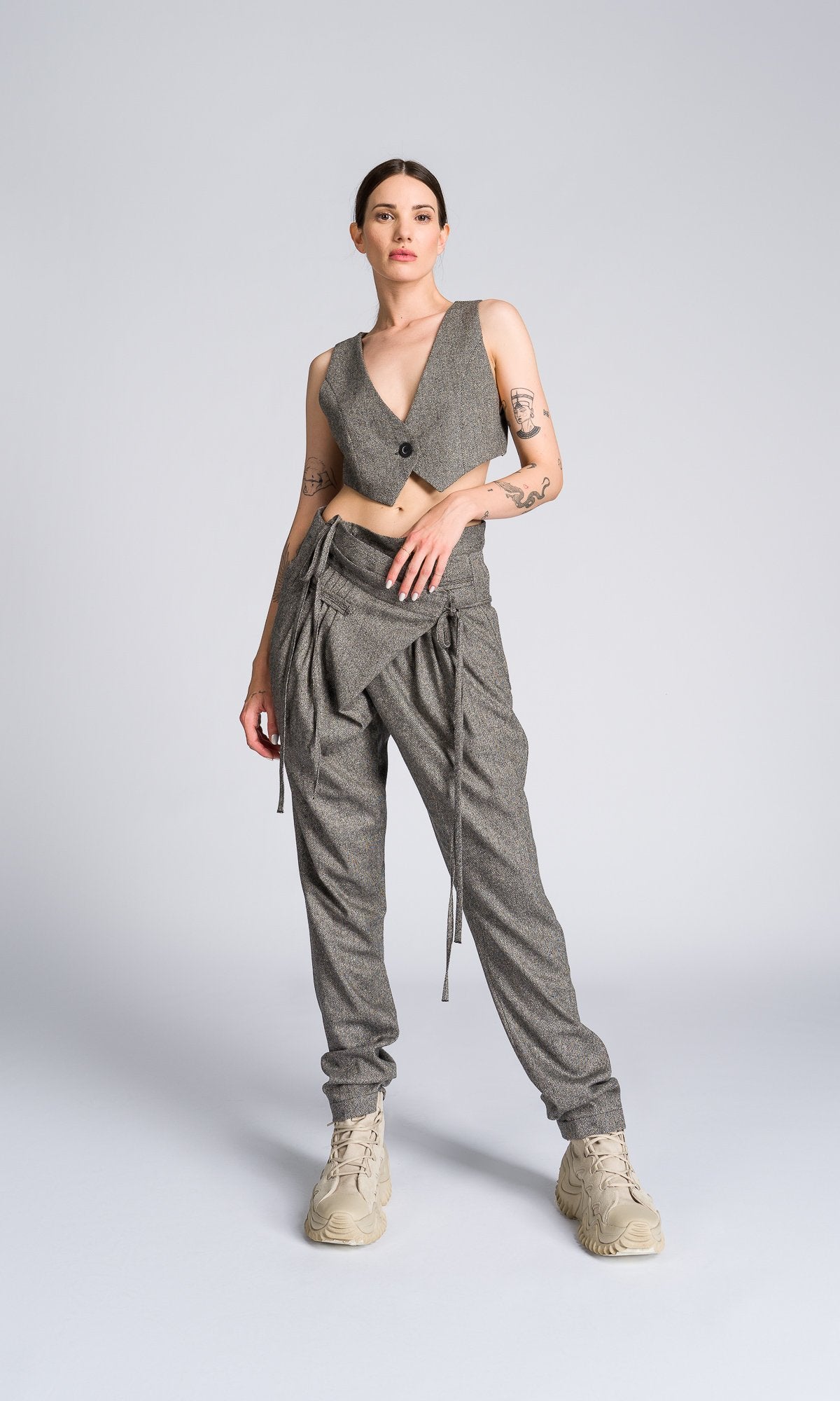 Cropped Herringbone Suit Vest - AAKASHA