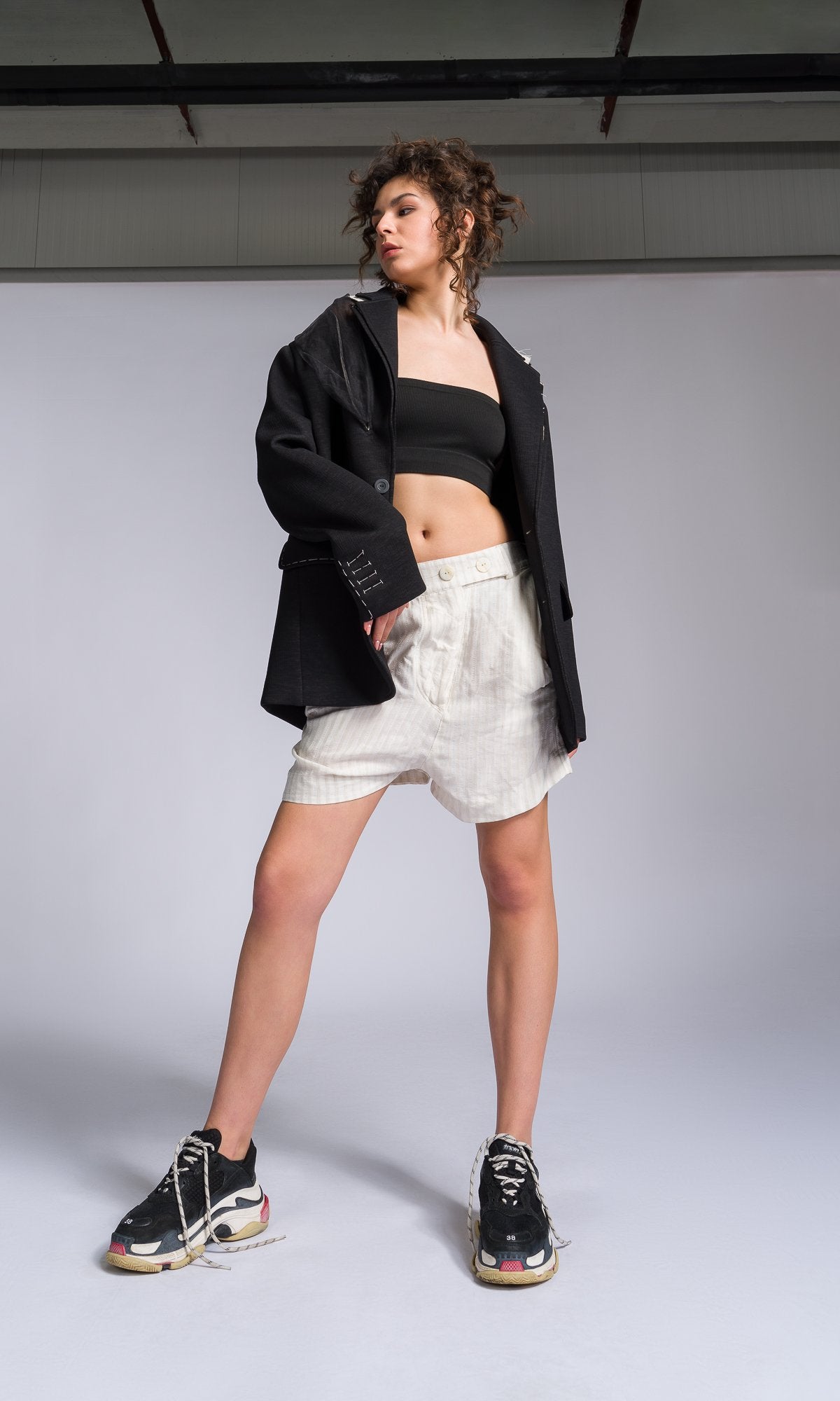 Twisted Baggy Seersucker Shorts - AAKASHA