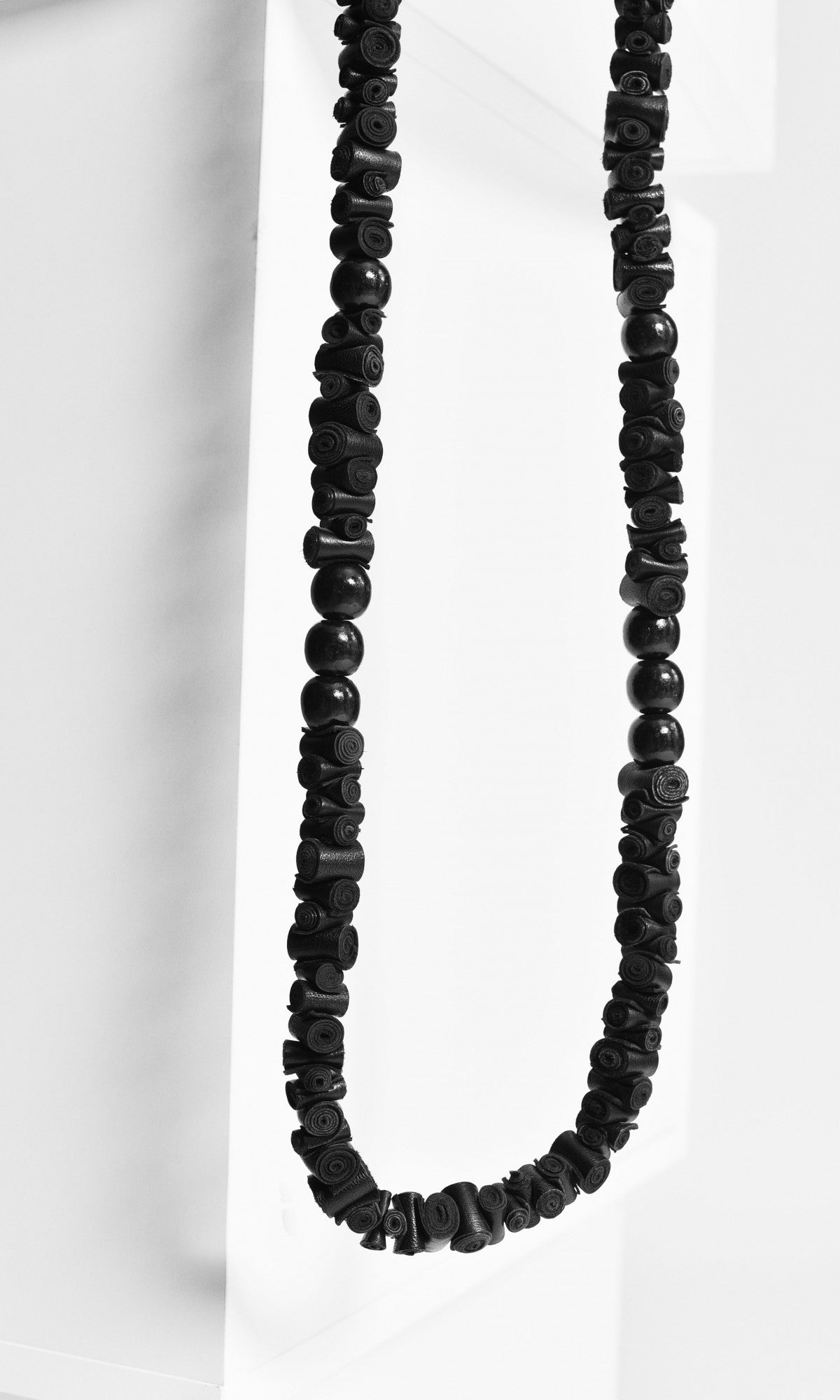 Long Black Genuine Leather Necklace