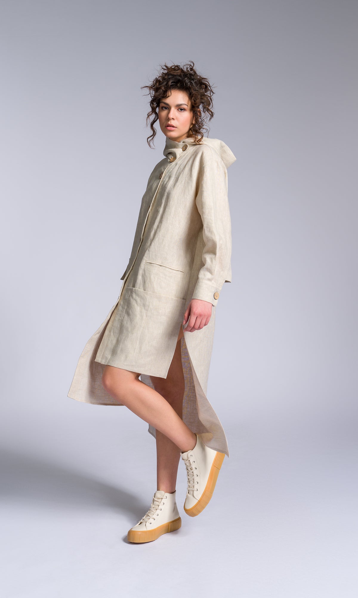 Hooded Shirt Dress with Asymmetric Hem - AAKASHA