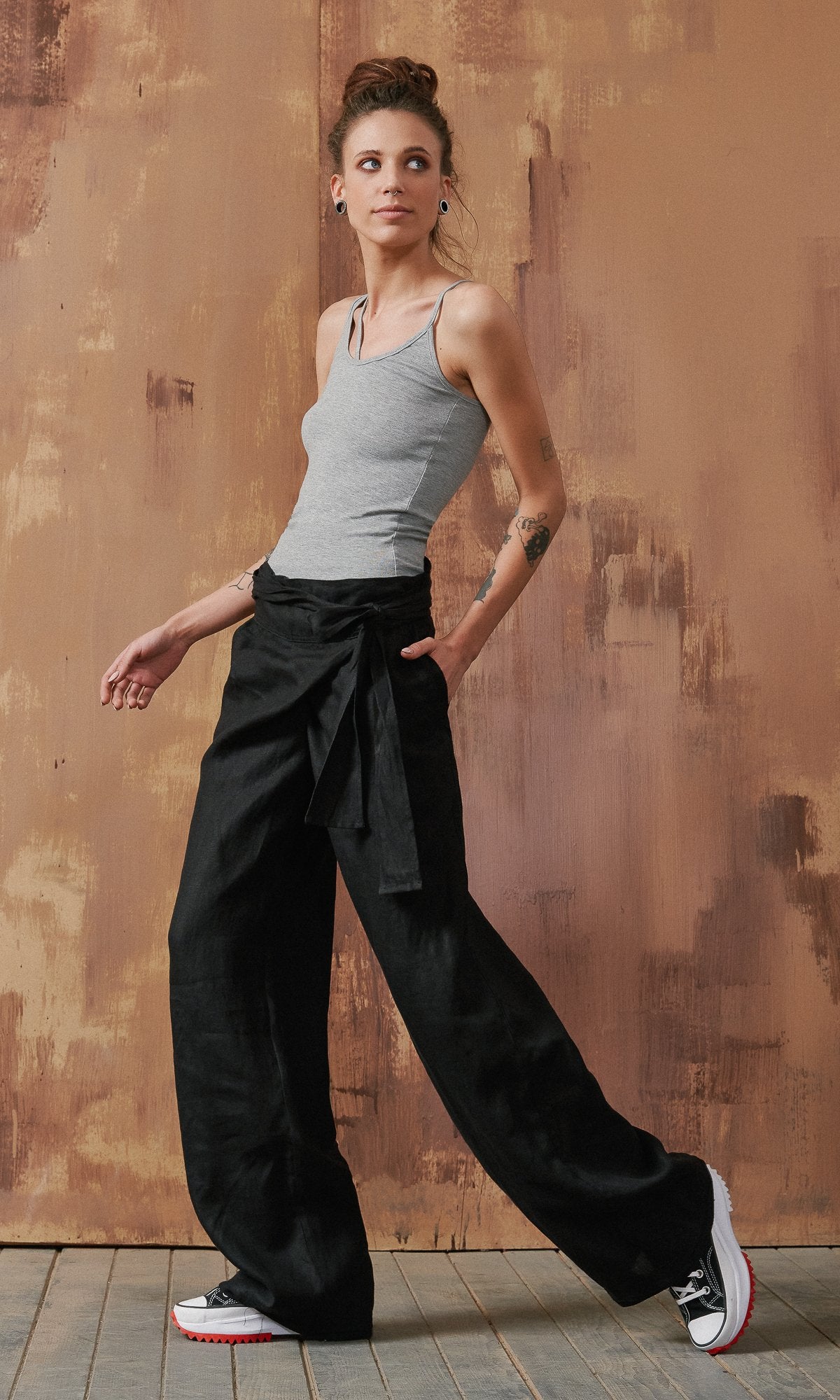 Linen Overlap Front Pants - AAKASHA