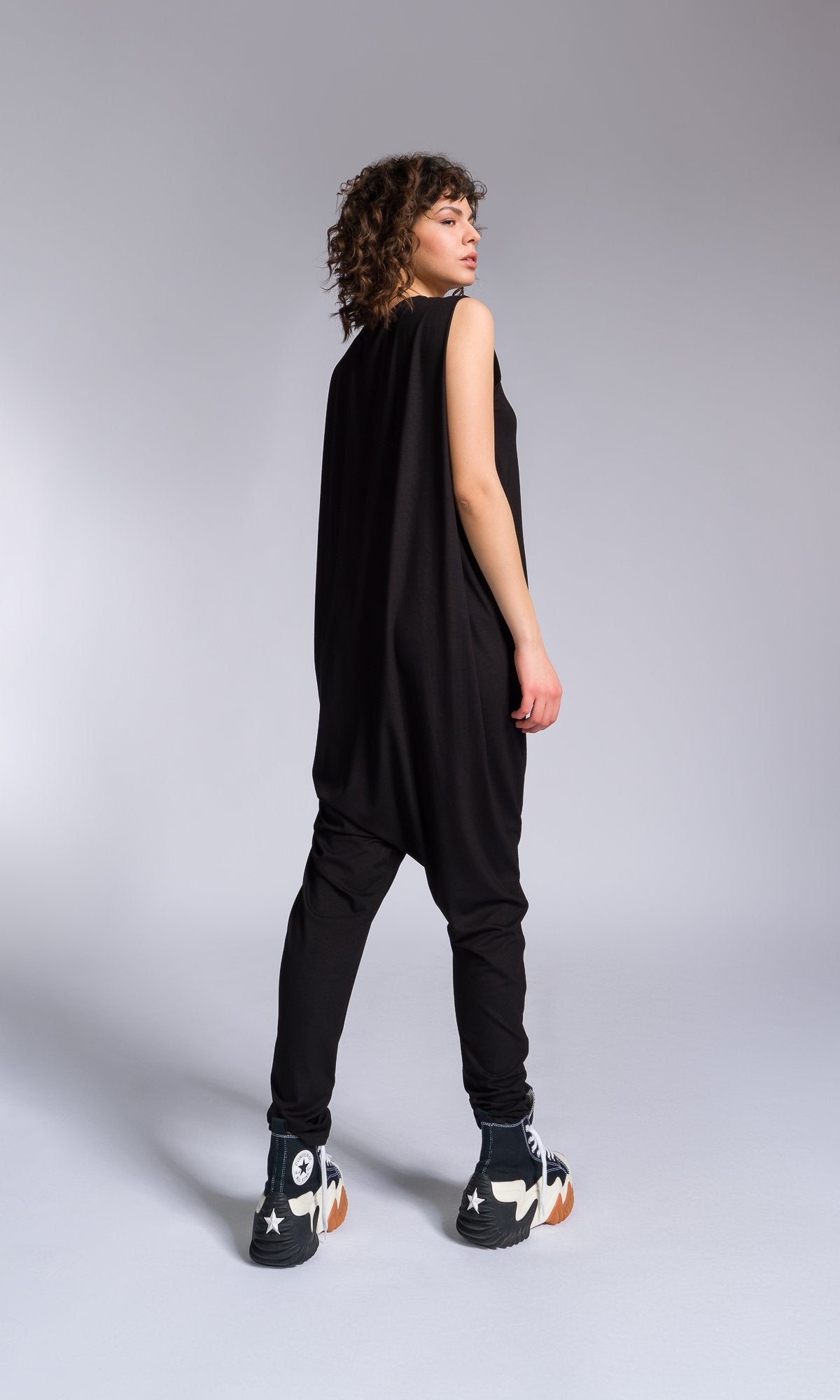 Jersey Zip-up Jumpsuit with Folded Sides - AAKASHA