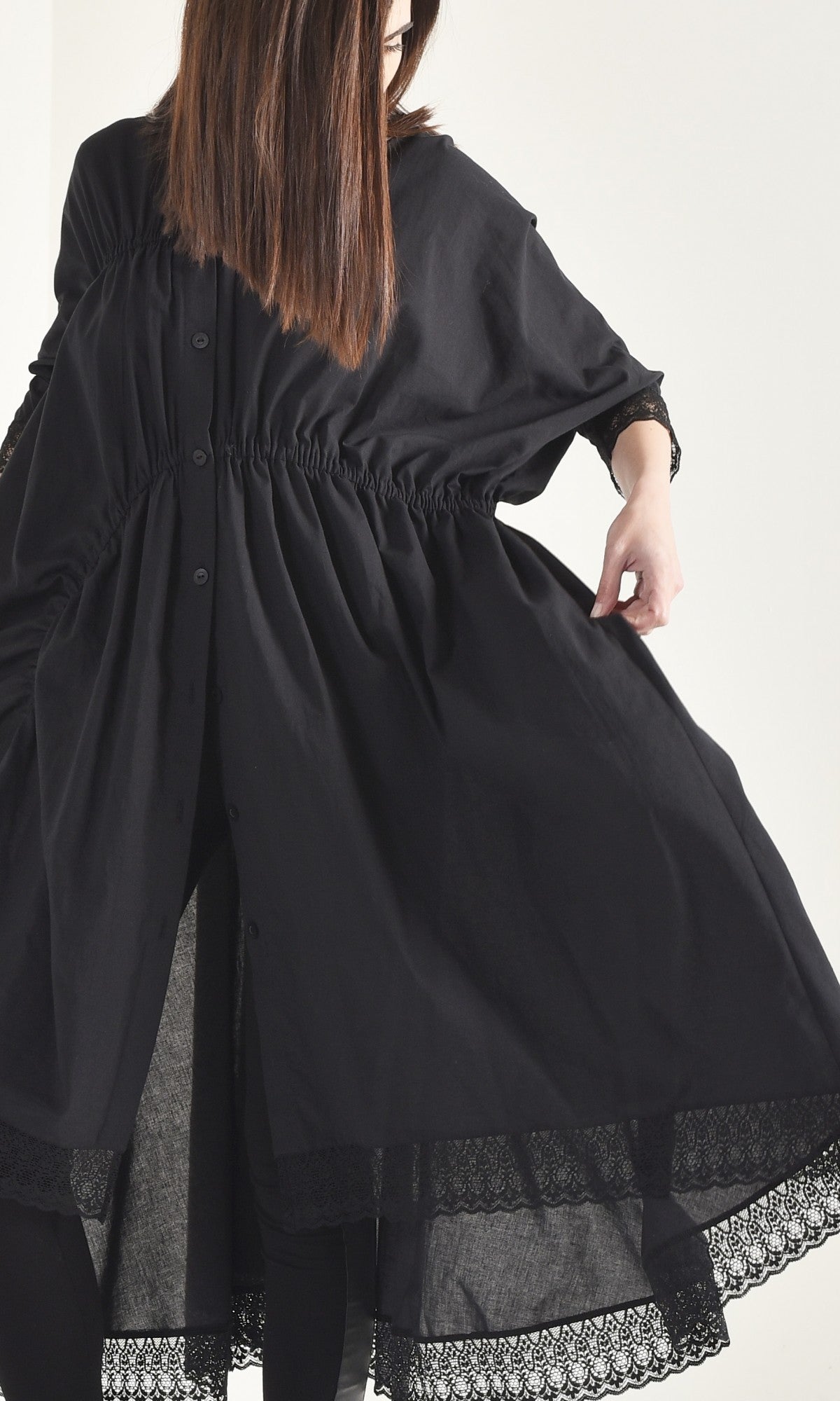 Maxi Shirt Dress with Lace Ends