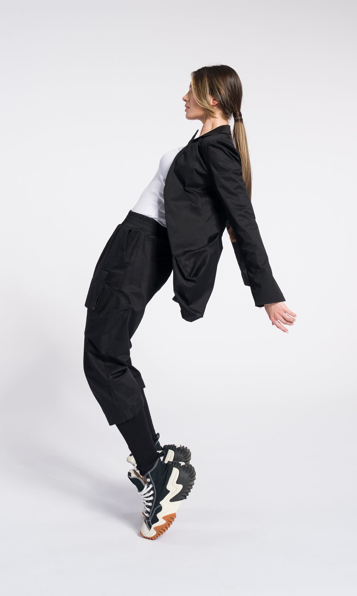 Black Asymmetrical Utility Blazer with Statement Pockets – Modern Minimalist Jacket