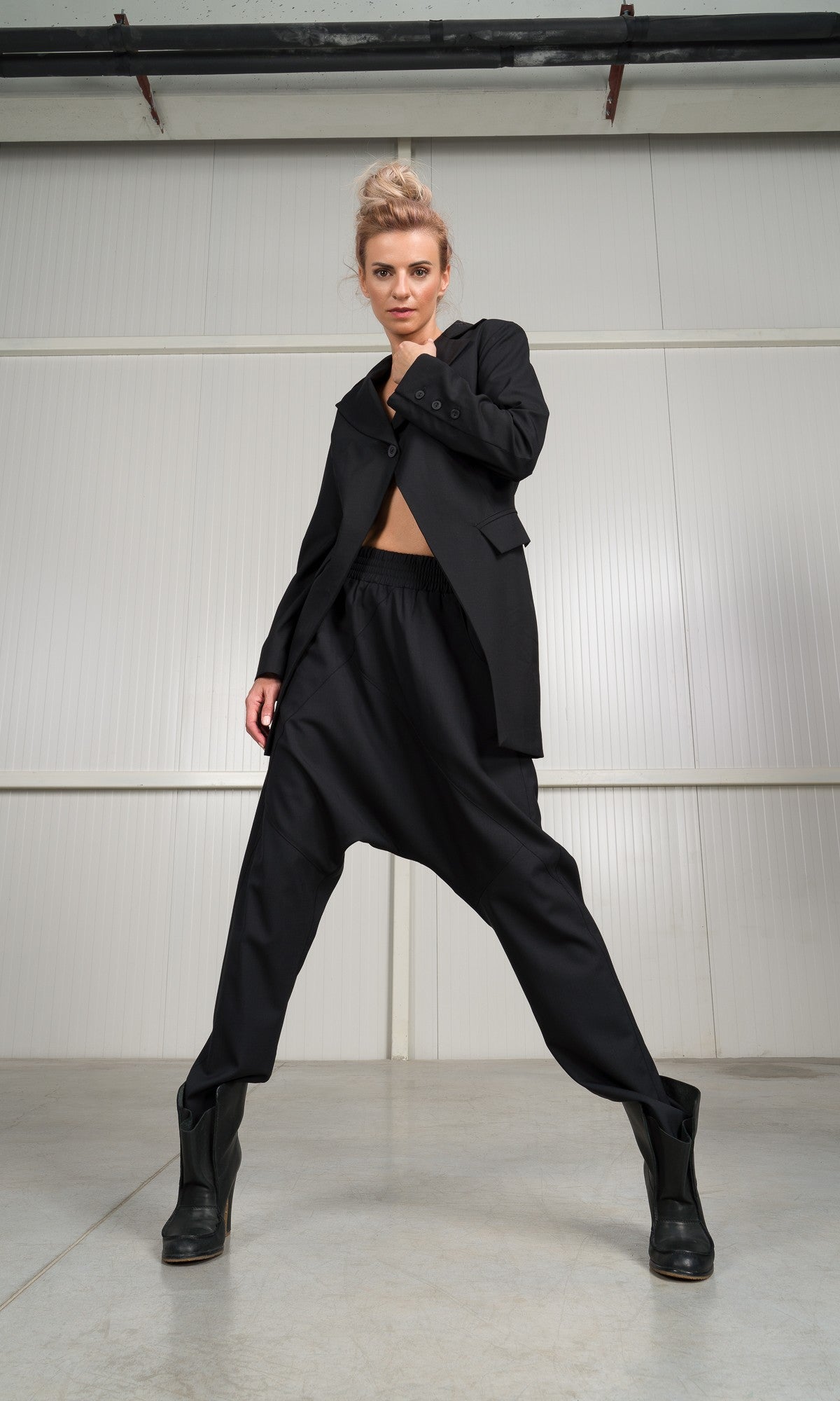 Two-piece Set of Drop Crotch Wool Pants - AAKASHA