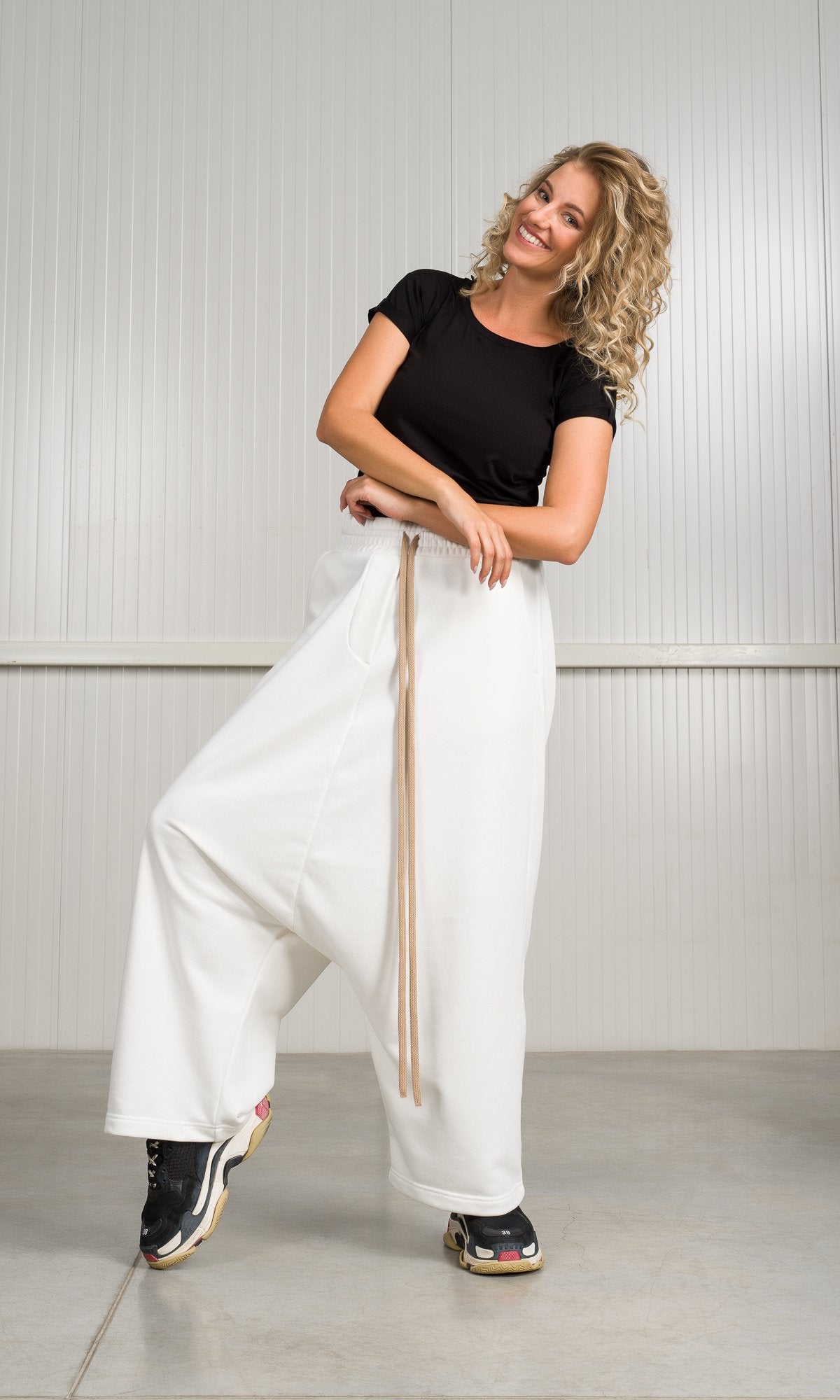 Deep Drop Crotch Pants with Drawstrings - AAKASHA