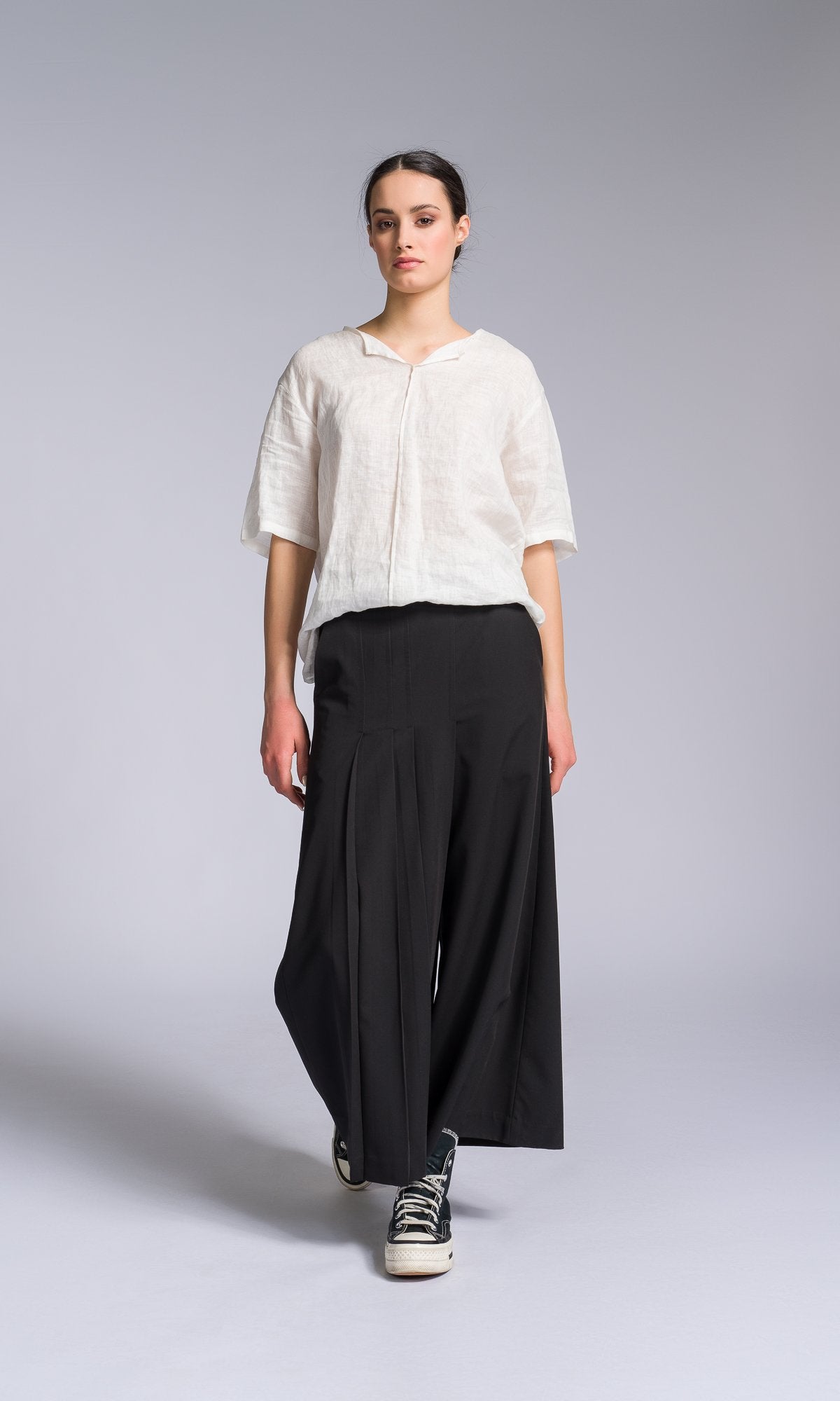 Wide Leg Pants with Front Pleat - AAKASHA