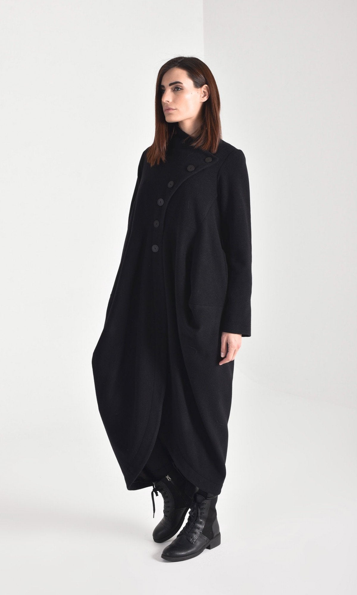 Asymmetric Wool Blend Coat