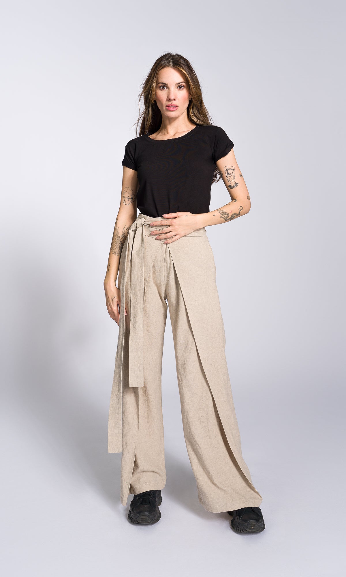 Linen Wide Leg Wrap Pants - AAKASHA