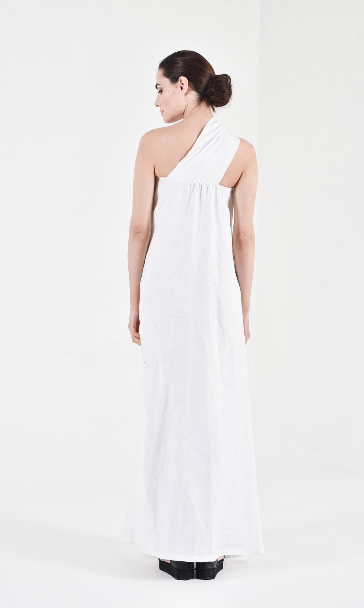 One Shoulder Maxi Linen Dress - AAKASHA