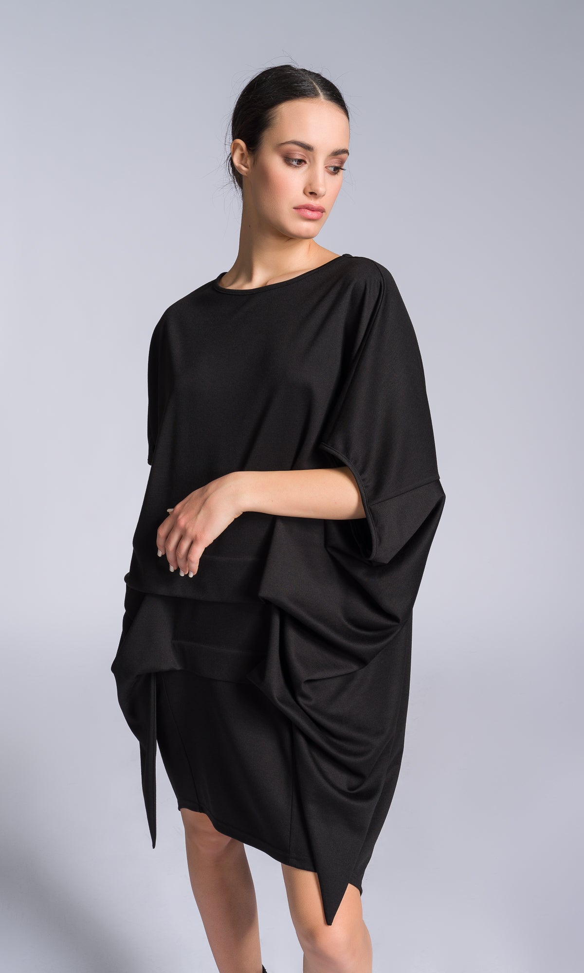 Wide Tucks Asymmetric Dress - AAKASHA