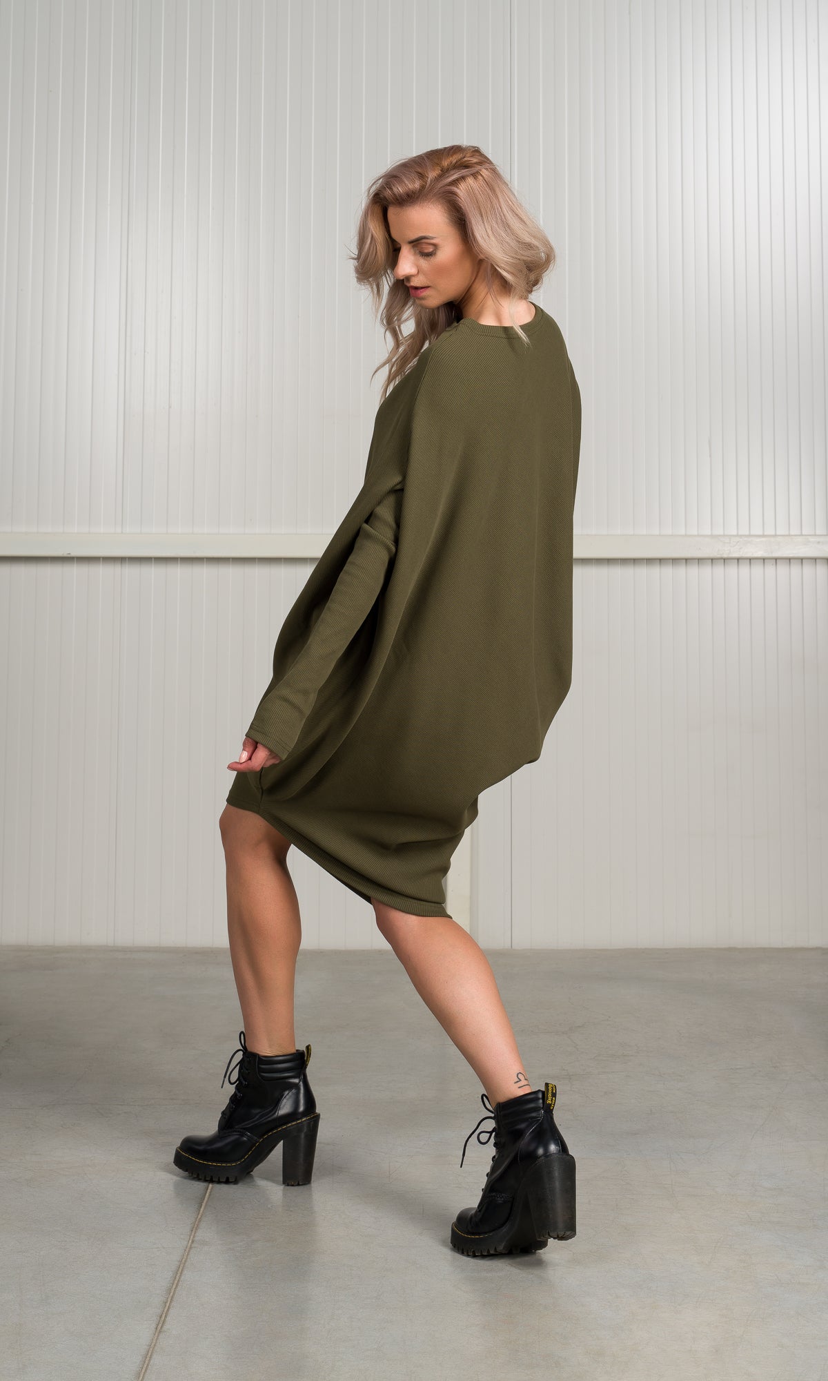 Asymmetric Ribbed Tunic Dress - AAKASHA