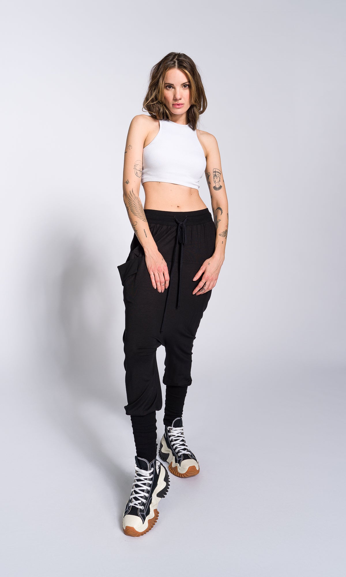 Loose Drop Crotch Pants with Ribbed Cuffs - AAKASHA