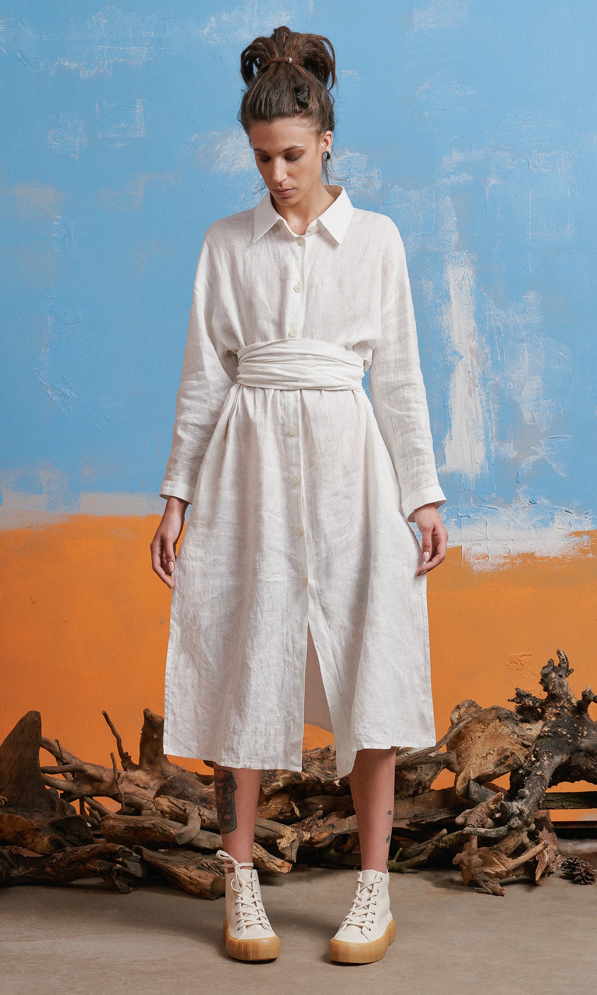 Linen Kimono Shirt Dress - AAKASHA