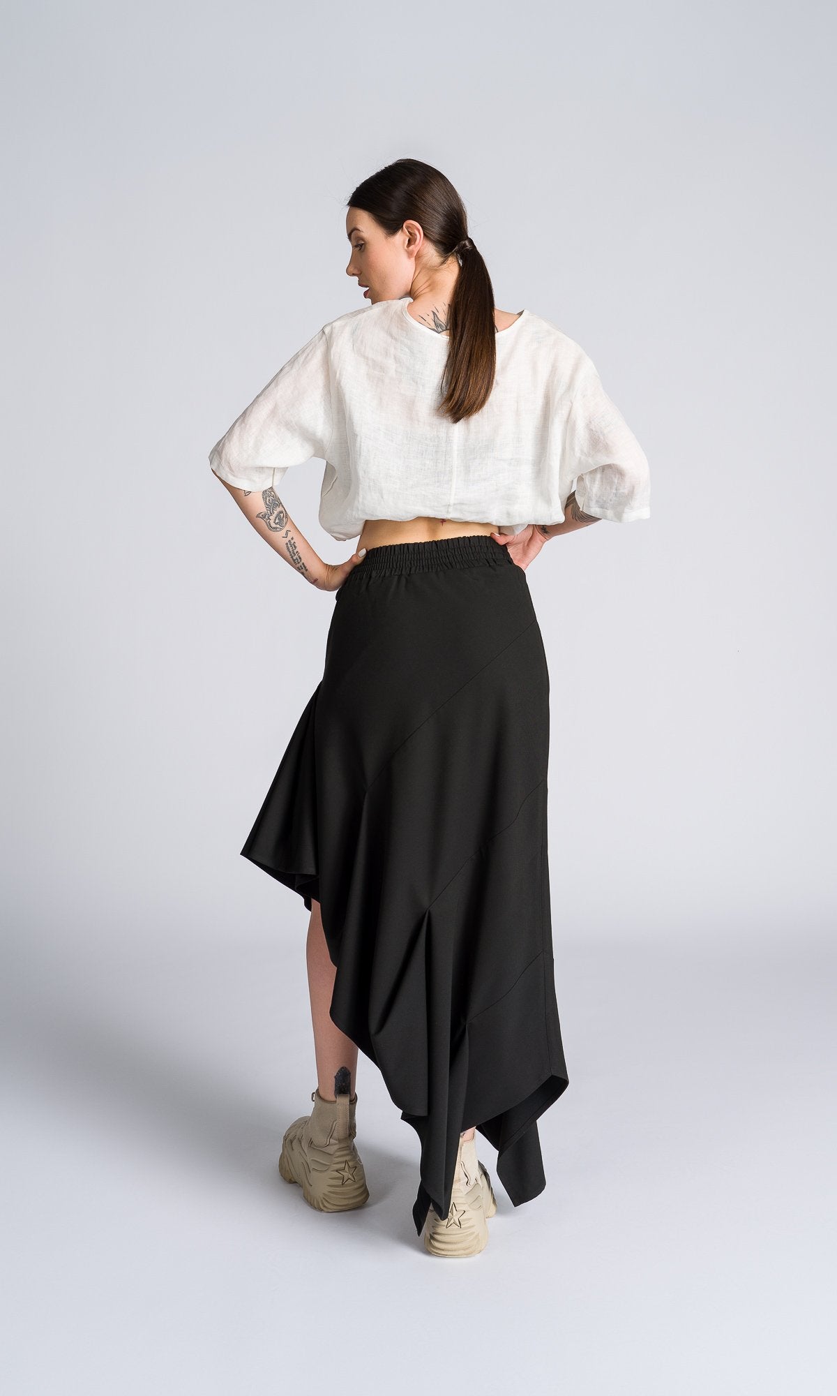 Asymmetric Ruffle Maxi Skirt