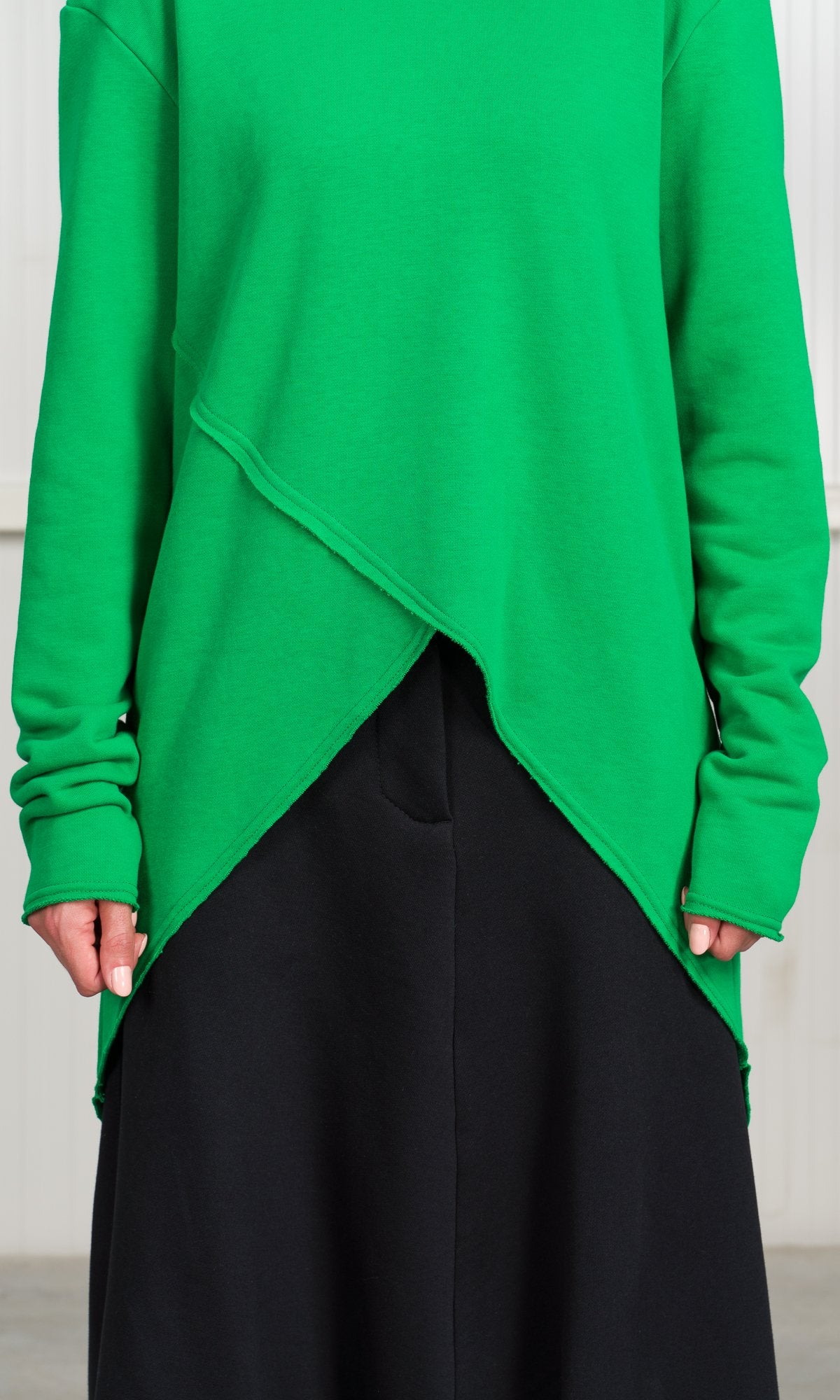 Hooded Sweatshirt with Asymmetric Overlap Front - AAKASHA