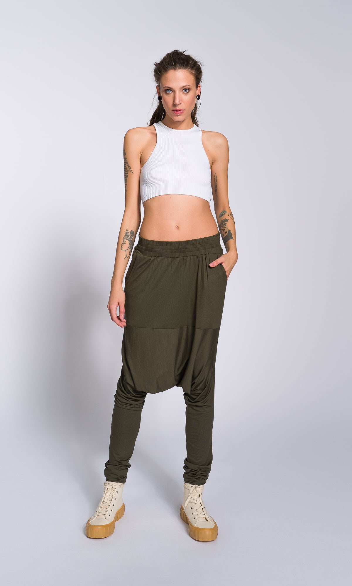 Loose Drop Crotch Pants with Slim Leg - AAKASHA