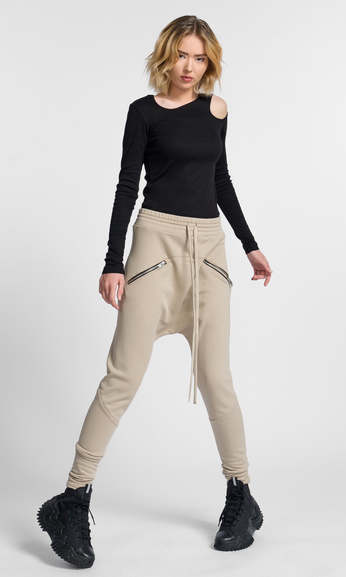 Drop Crotch Pants With Zipper Pockets - AAKASHA