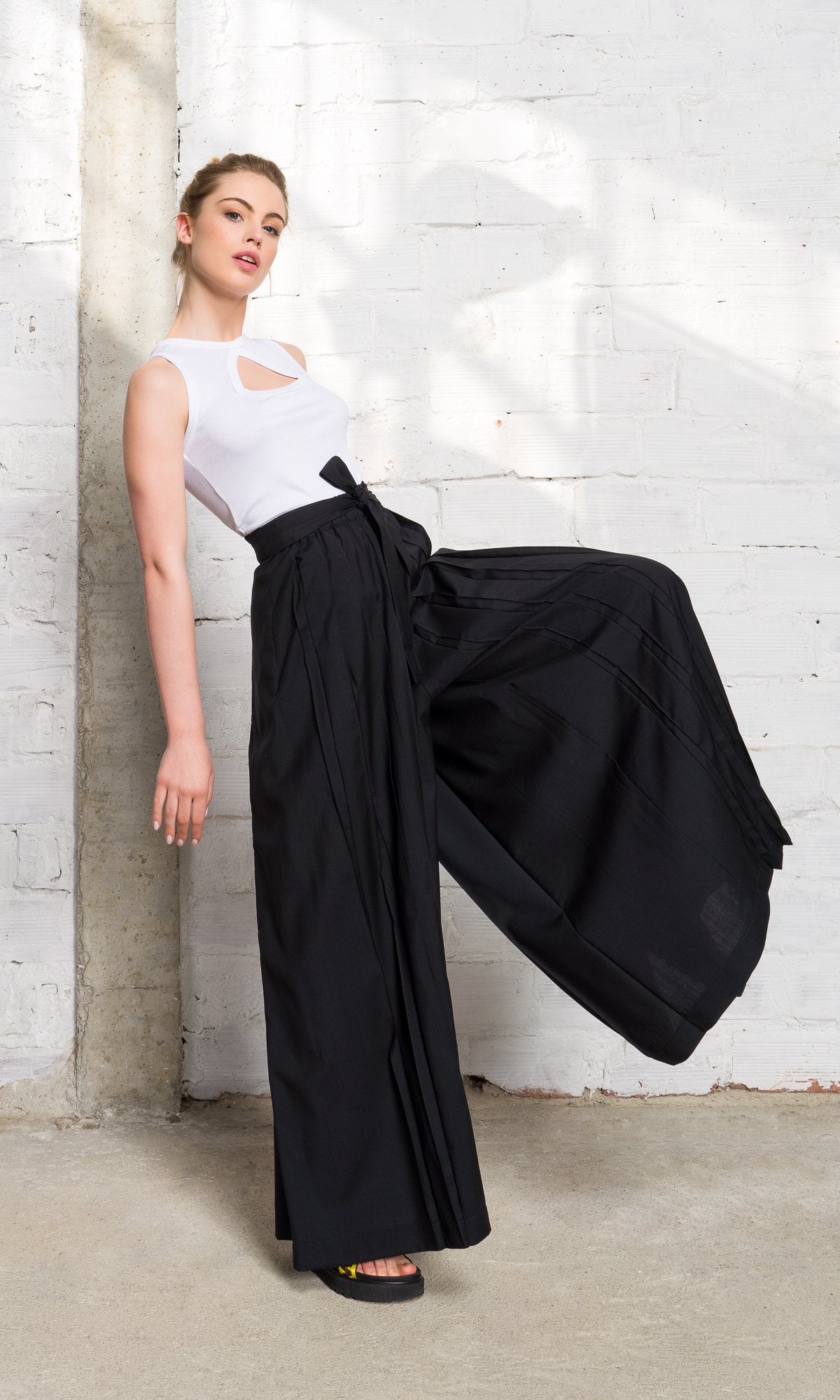 Wool Wrap Skirt Pants with Pleats - AAKASHA