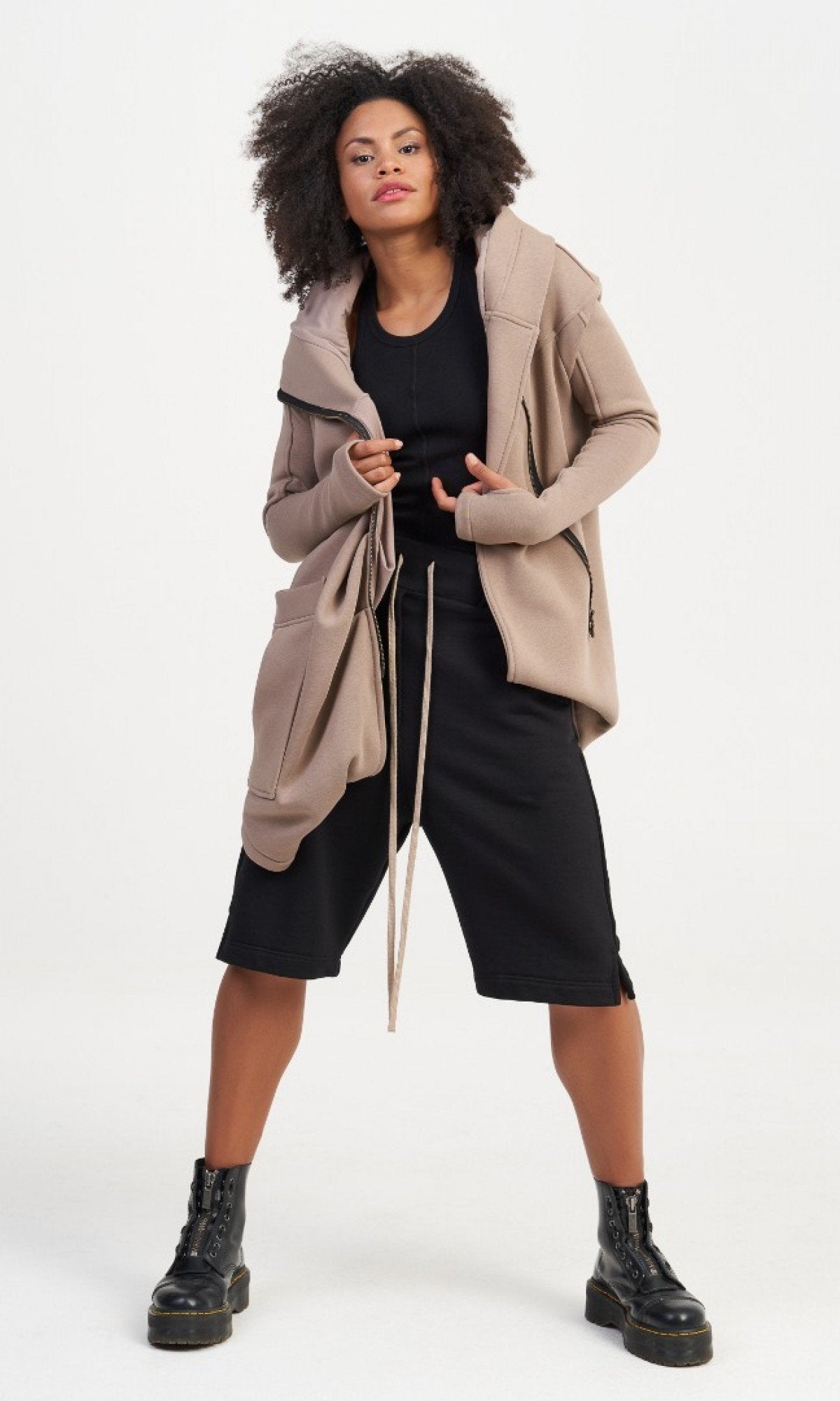 Cotton Fleece Hoodie With Asymmetric Closure Cotton Fleece Hoodie With Asymmetric Closure
