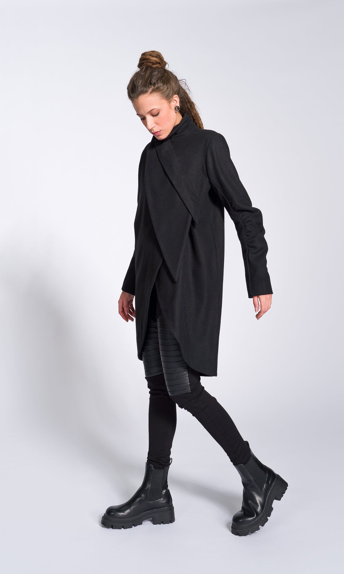 Wool Felt Coat with Asymmetric Tiered Closure - AAKASHA