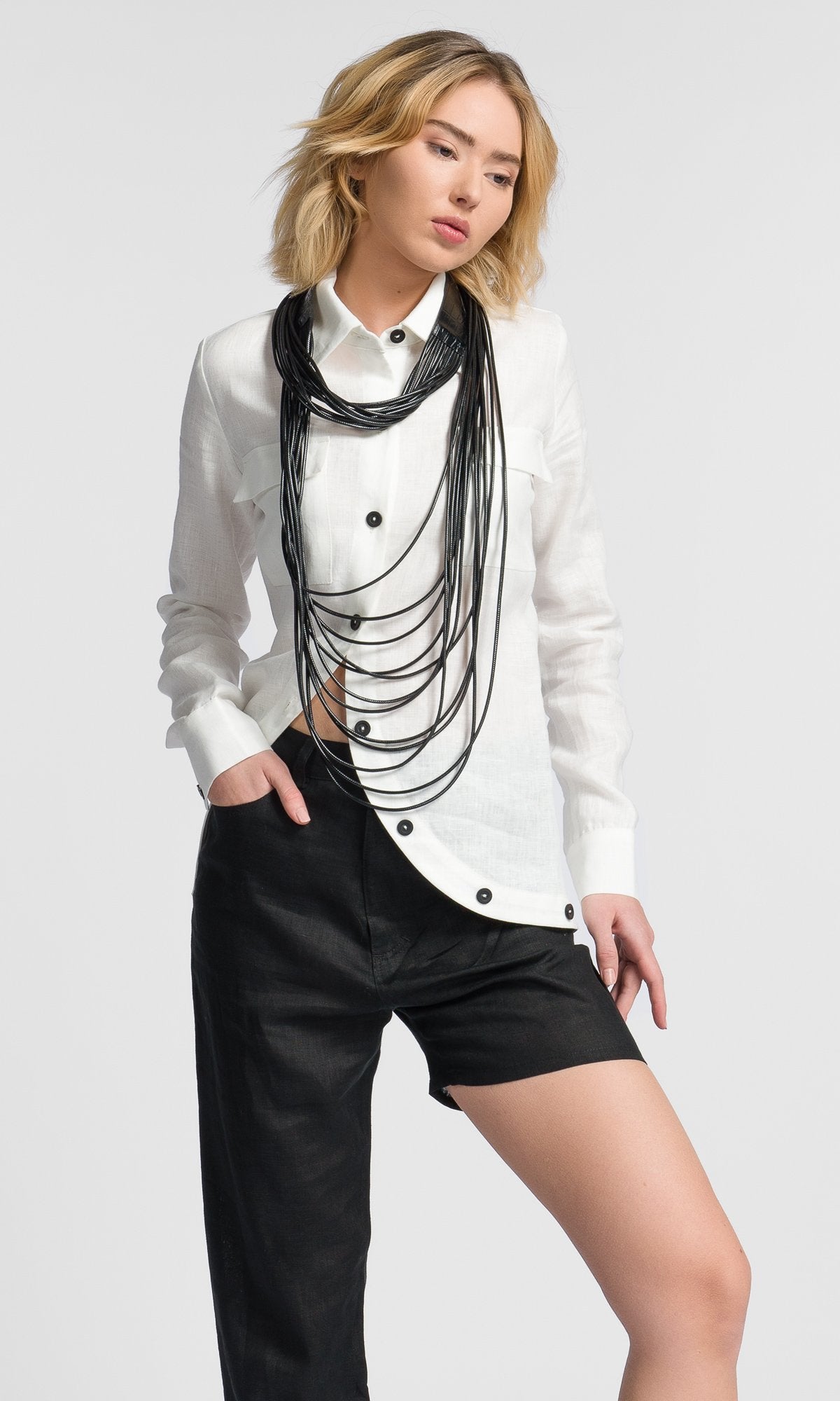 Linen Shirt with Asymmetric Closure - AAKASHA