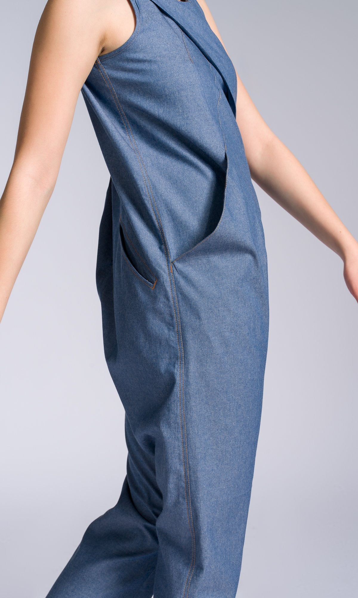 Chambray Jumpsuit with Overlap Front - AAKASHA