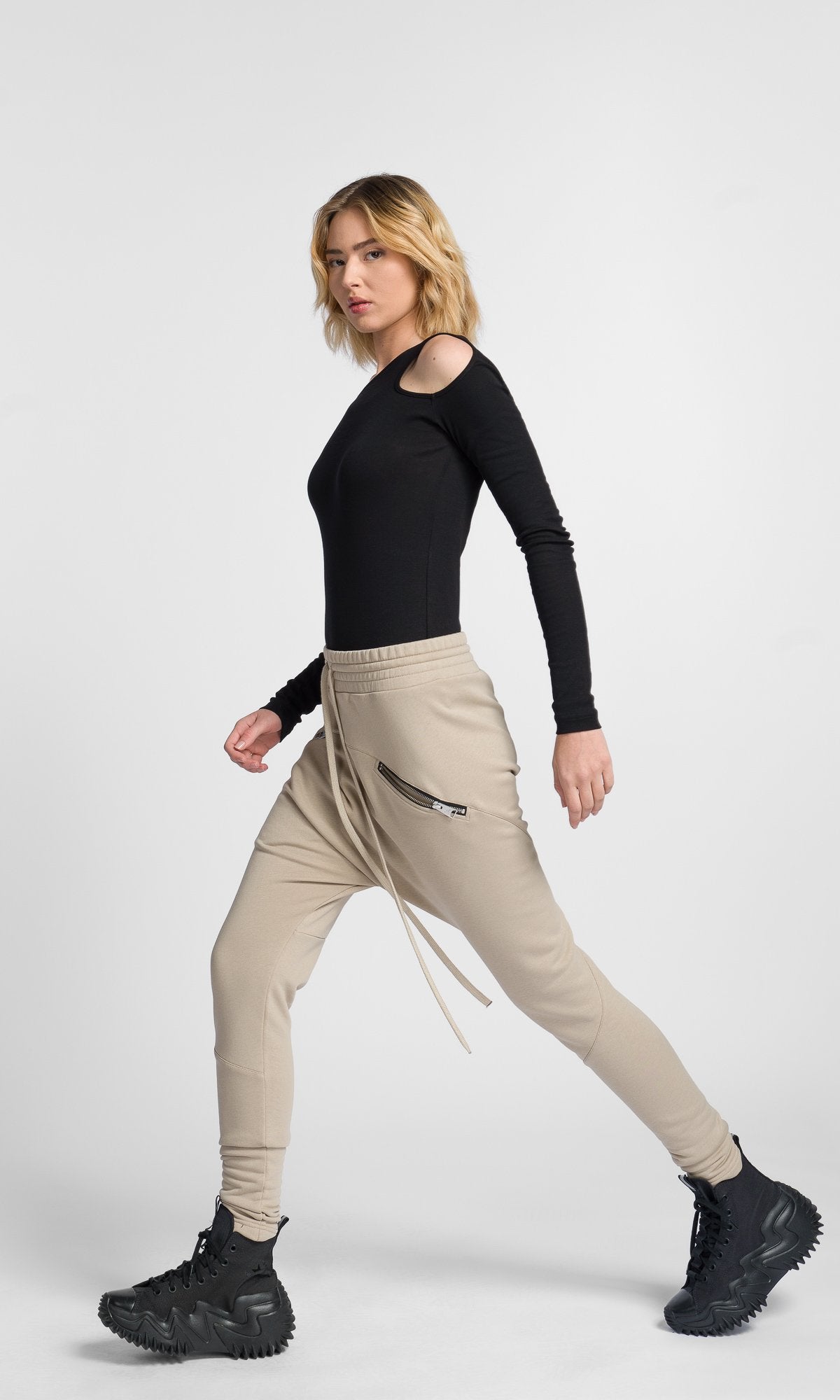 Drop Crotch Pants With Zipper Pockets - AAKASHA