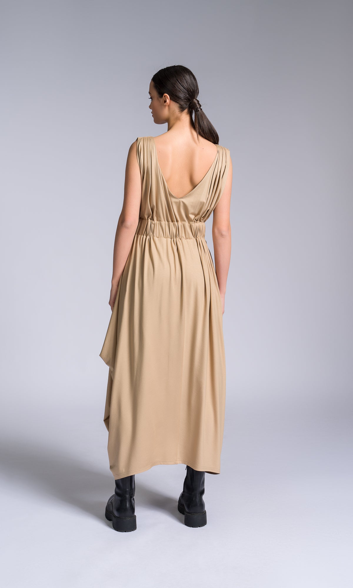 Bicolour Midi Dress with Gathered Waist - AAKASHA