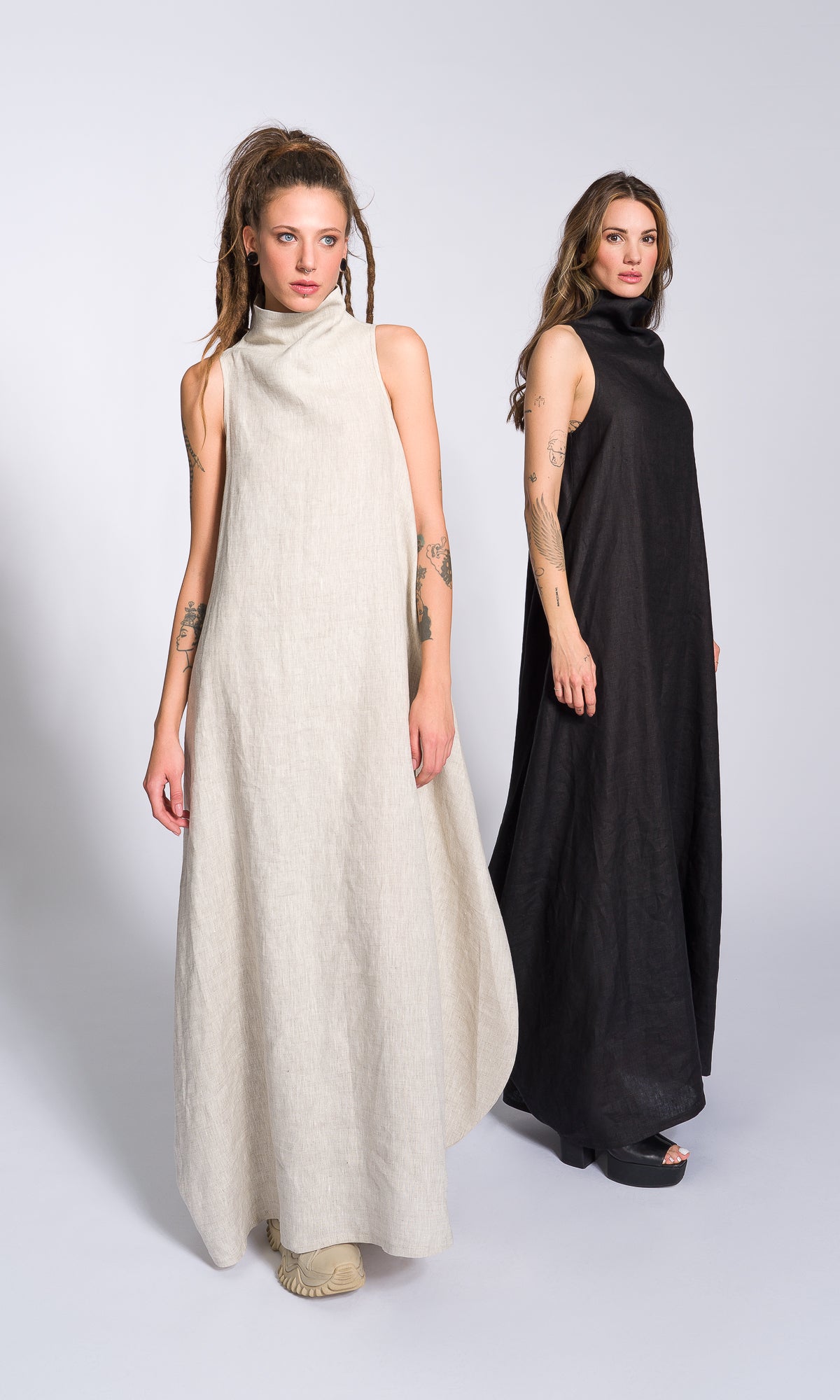 Linen High Neck Cocoon Dress - AAKASHA