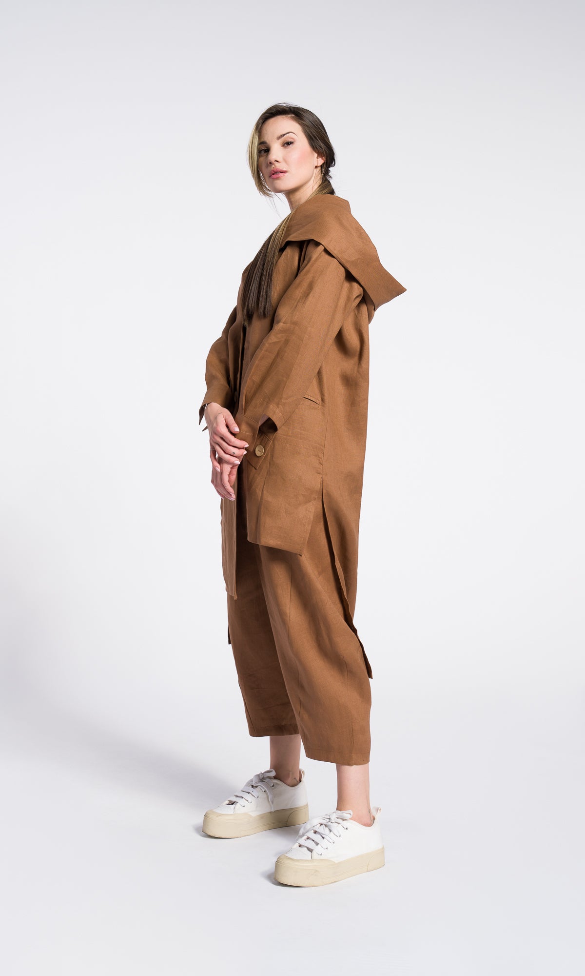 Hooded Shirt Dress with Asymmetric Hem