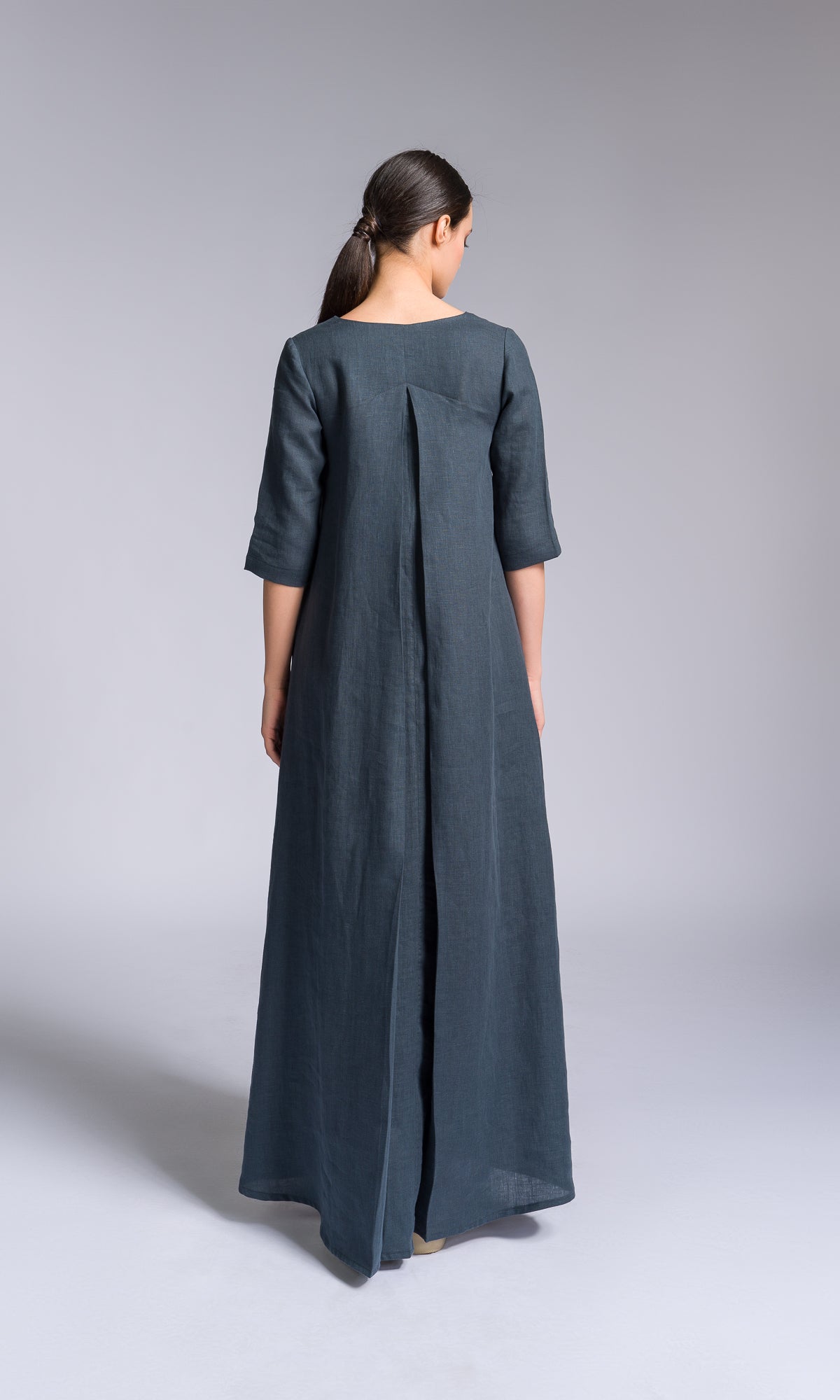 Maxi Linen Dress with Inverted Pleat - AAKASHA