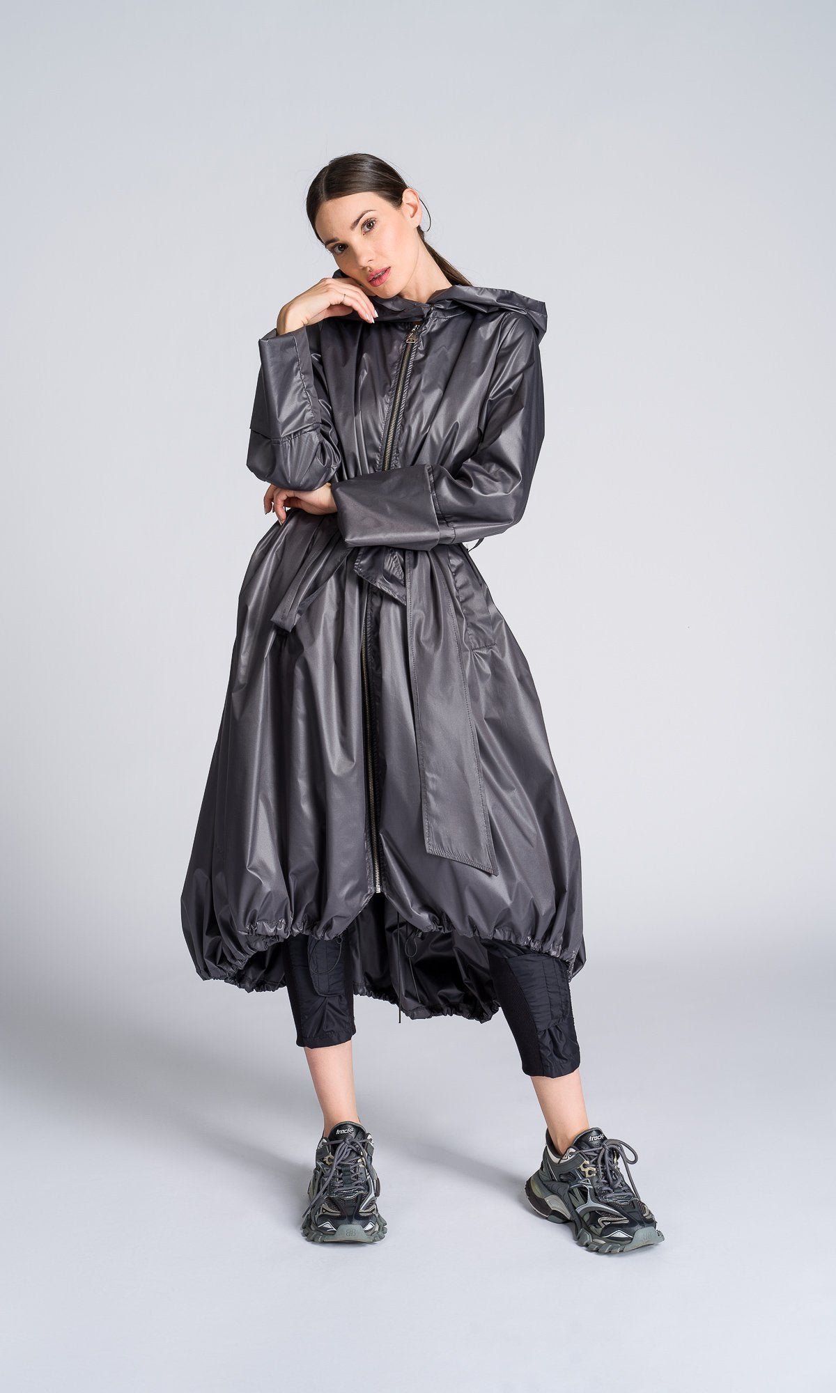 Hooded Raincoat with Belt - AAKASHA