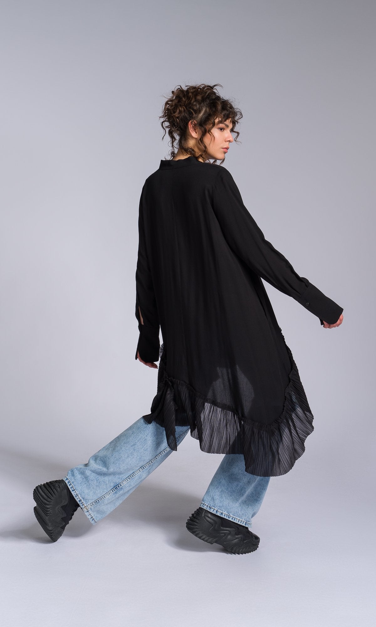 Pleated Hem Asymmetric Shirt - AAKASHA