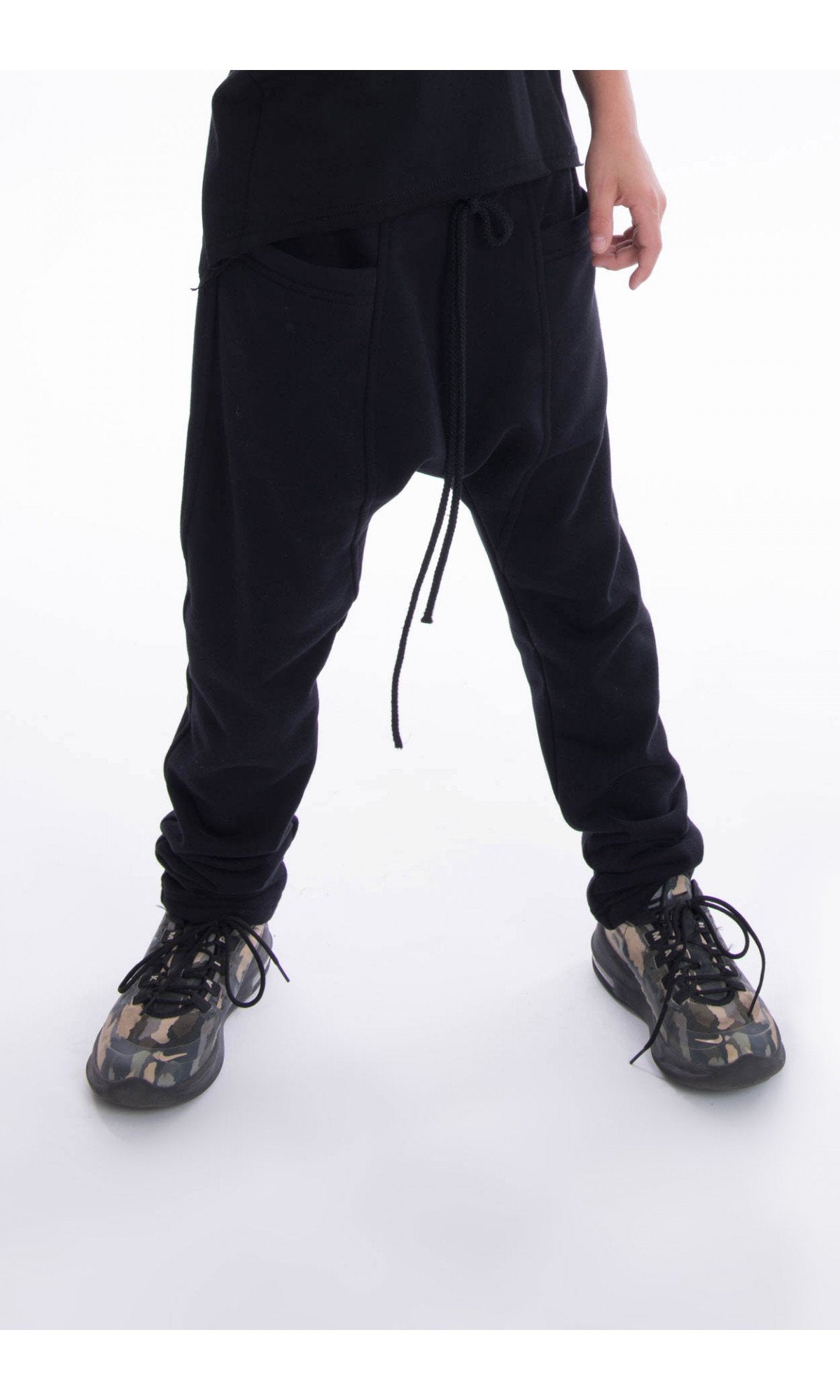 Long Drop Crotch Pants with Big Front Pockets - AAKASHA