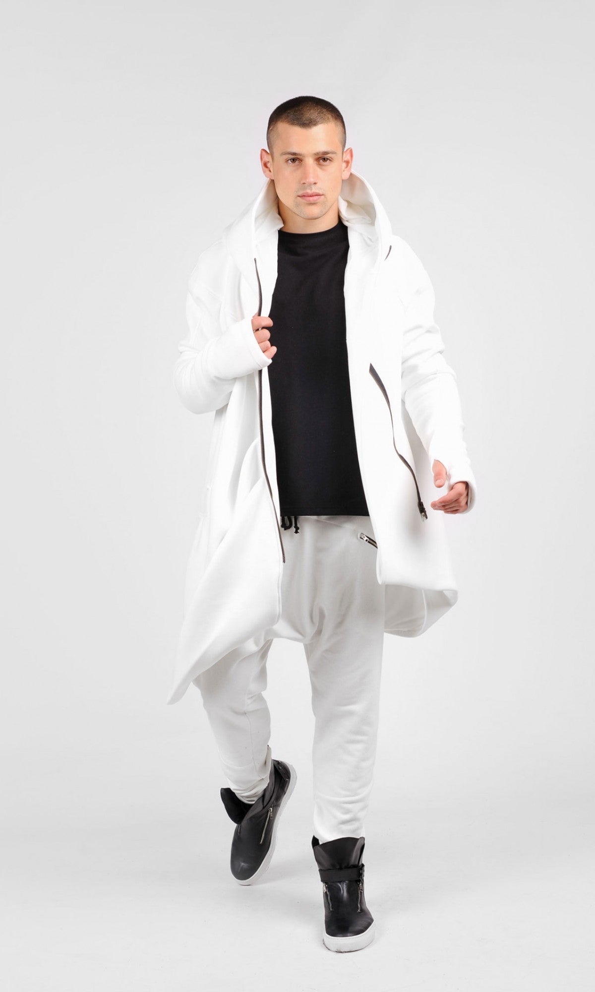 Cotton Fleece Hoodie with Asymmetric Closure