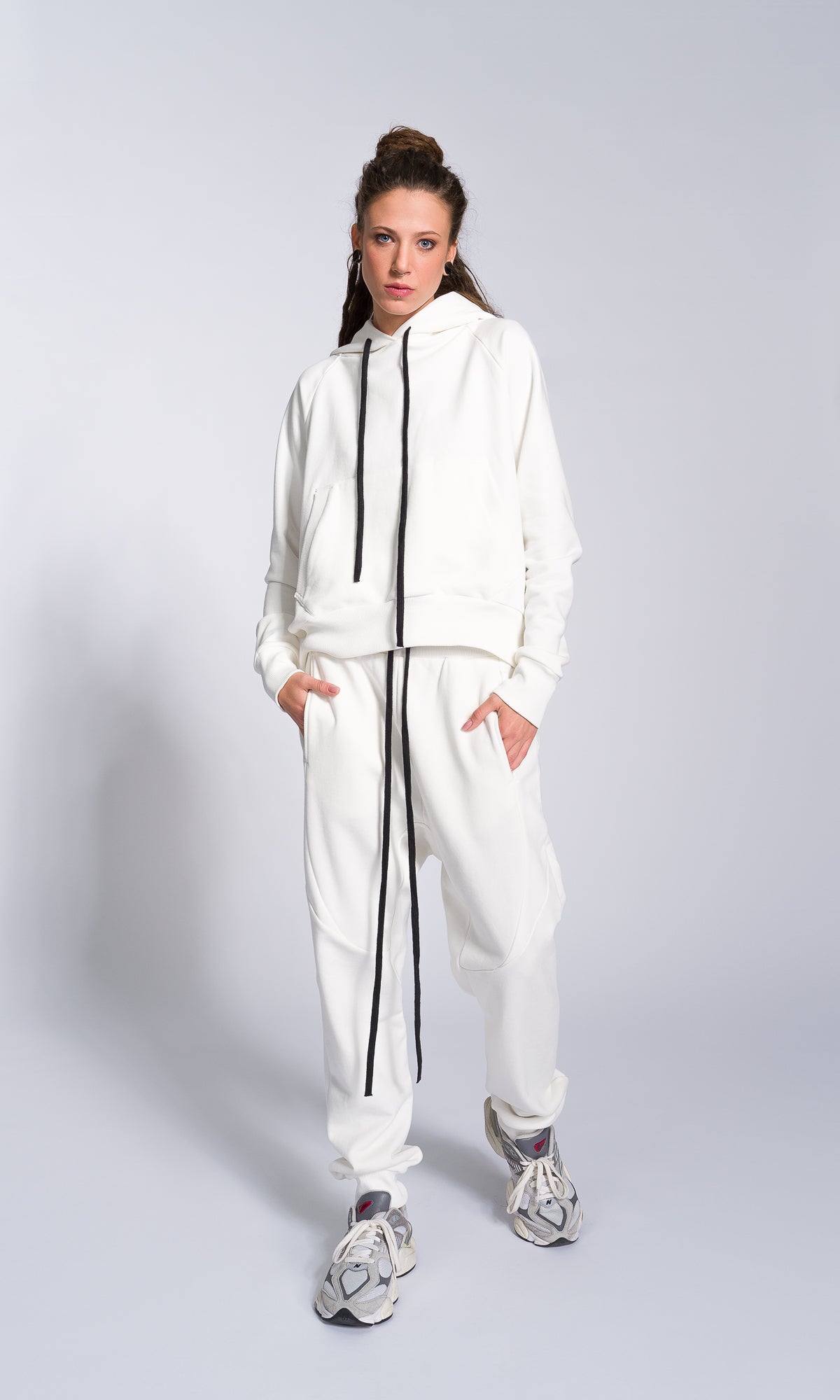 Two-piece Set of Drop Crotch Jogger Pants and Hooded Sweatshirt - AAKASHA