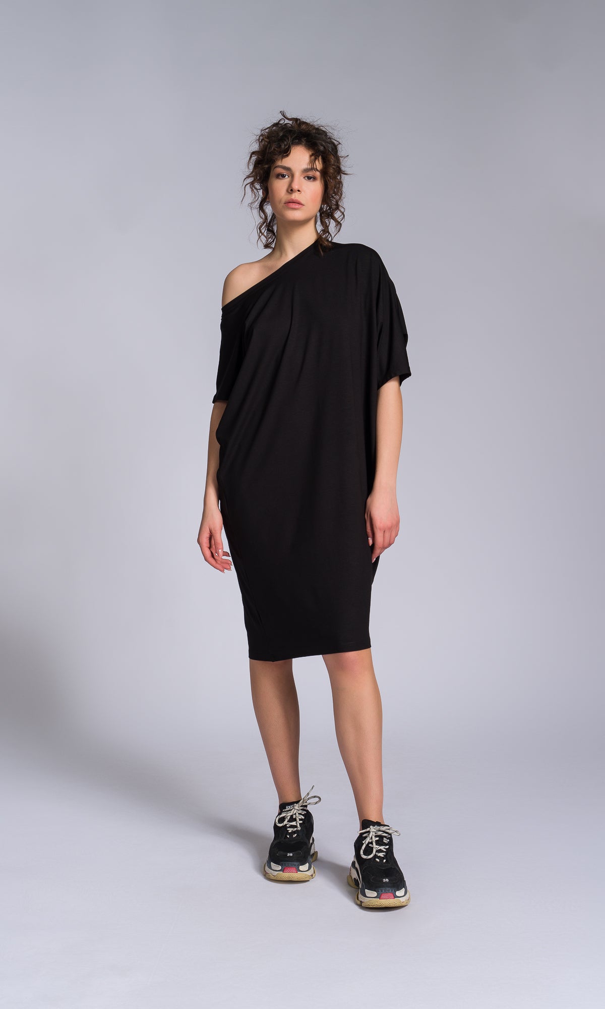 Batwing Sleeve Asymmetric Mini Dress - AAKASHA