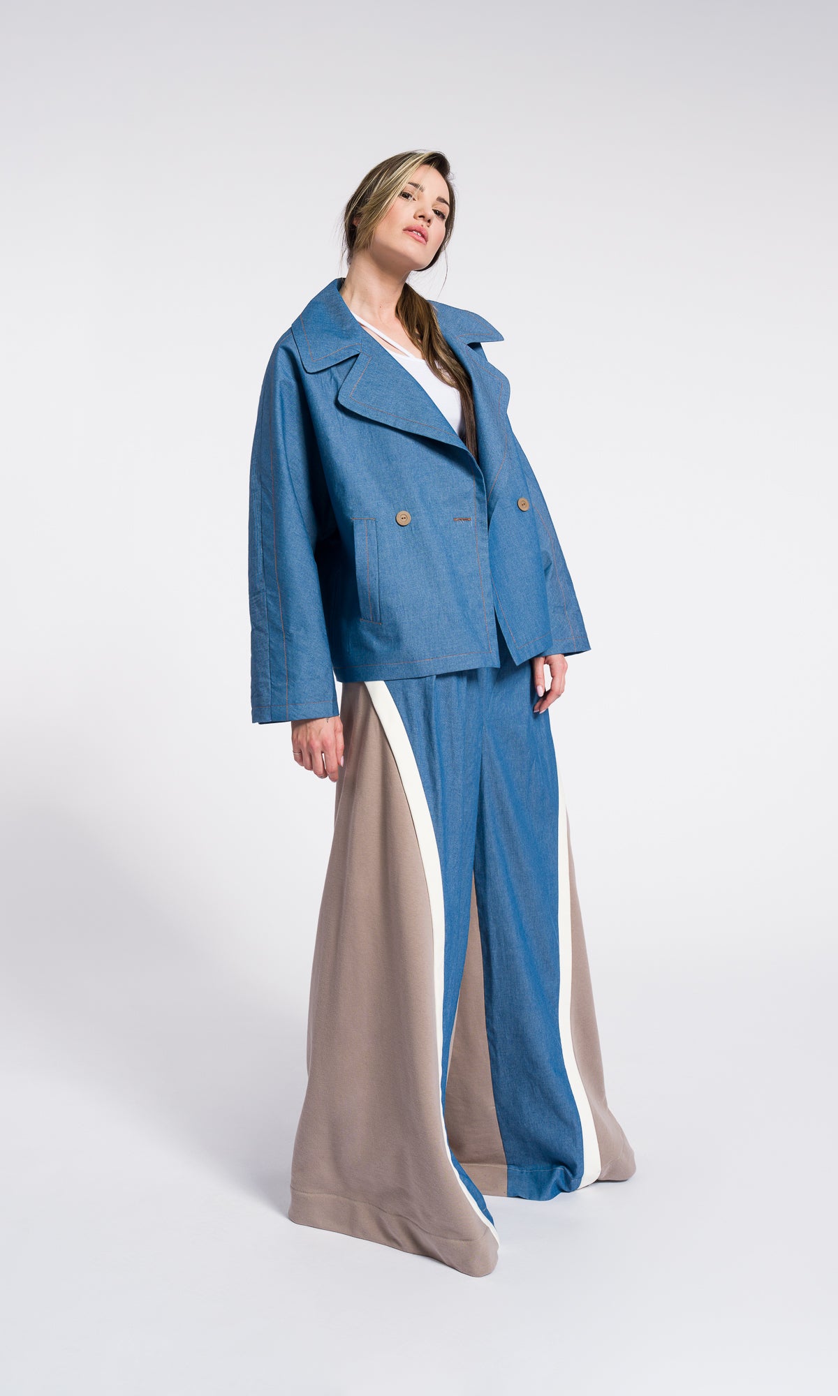 Loose Cotton Wide Leg Pants , Denim cotton