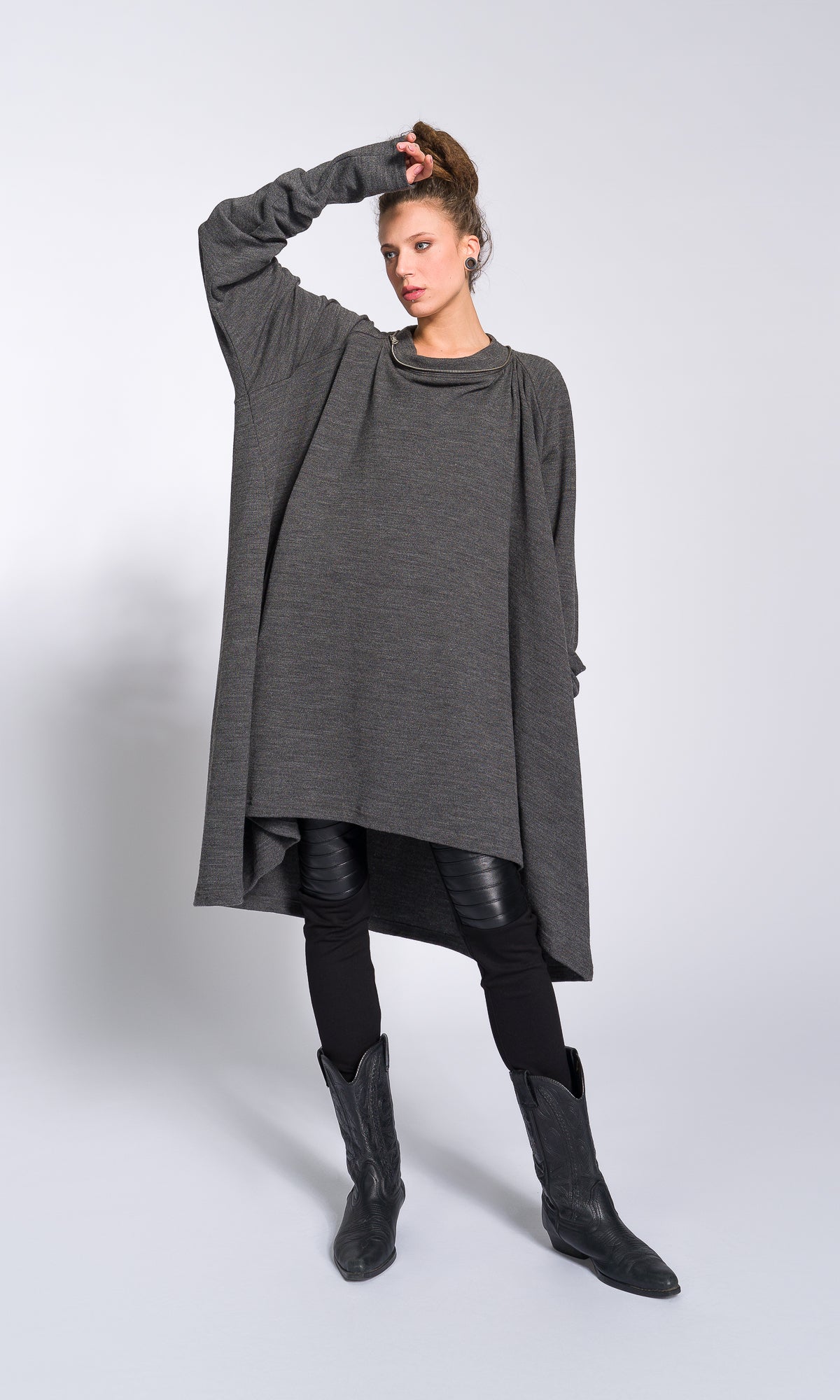 Asymmetric Detachable Collar Knit Tunic - AAKASHA