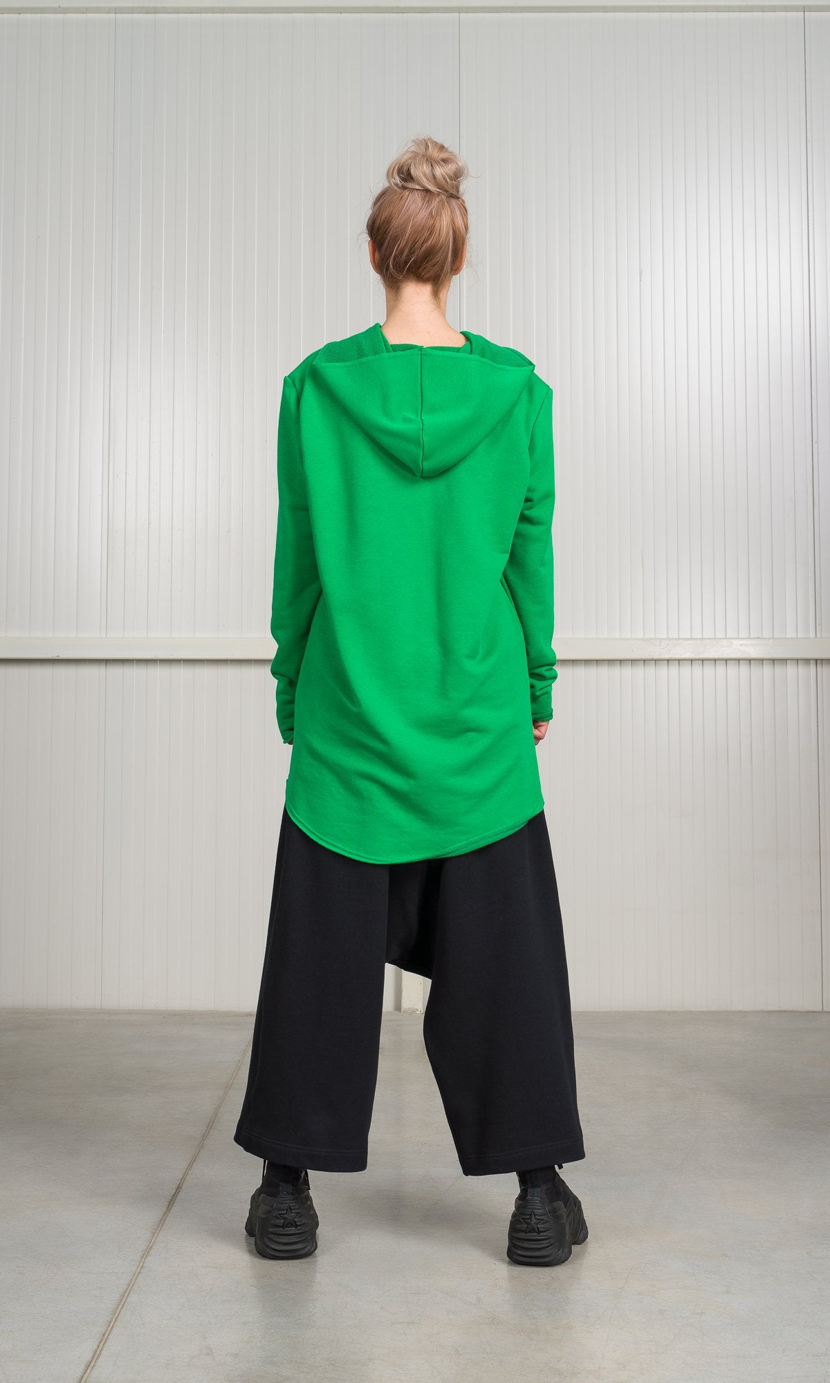 Hooded Sweatshirt with Asymmetric Overlap Front - AAKASHA