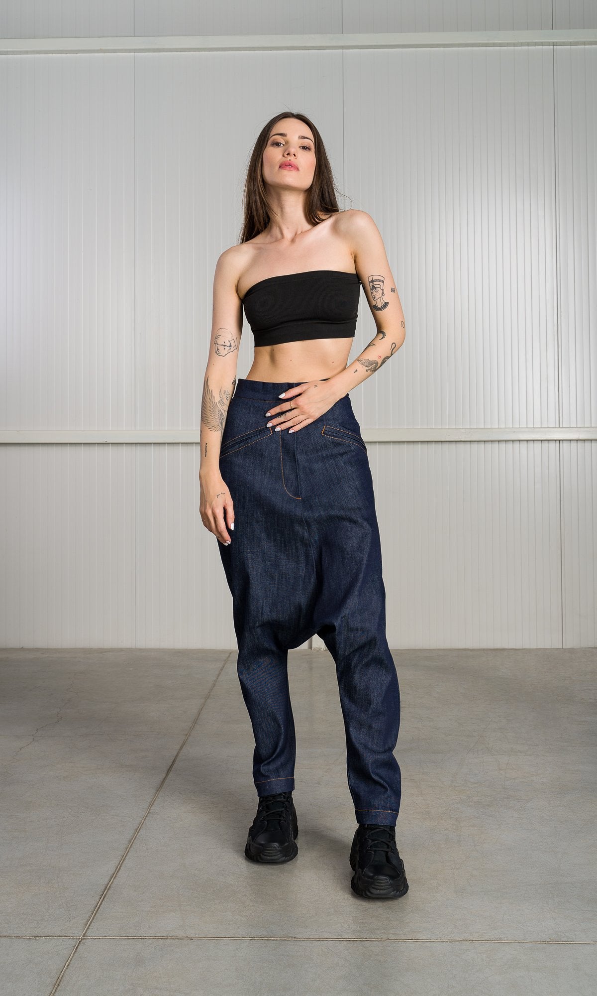 Deep Drop Crotch Denim Pants - AAKASHA